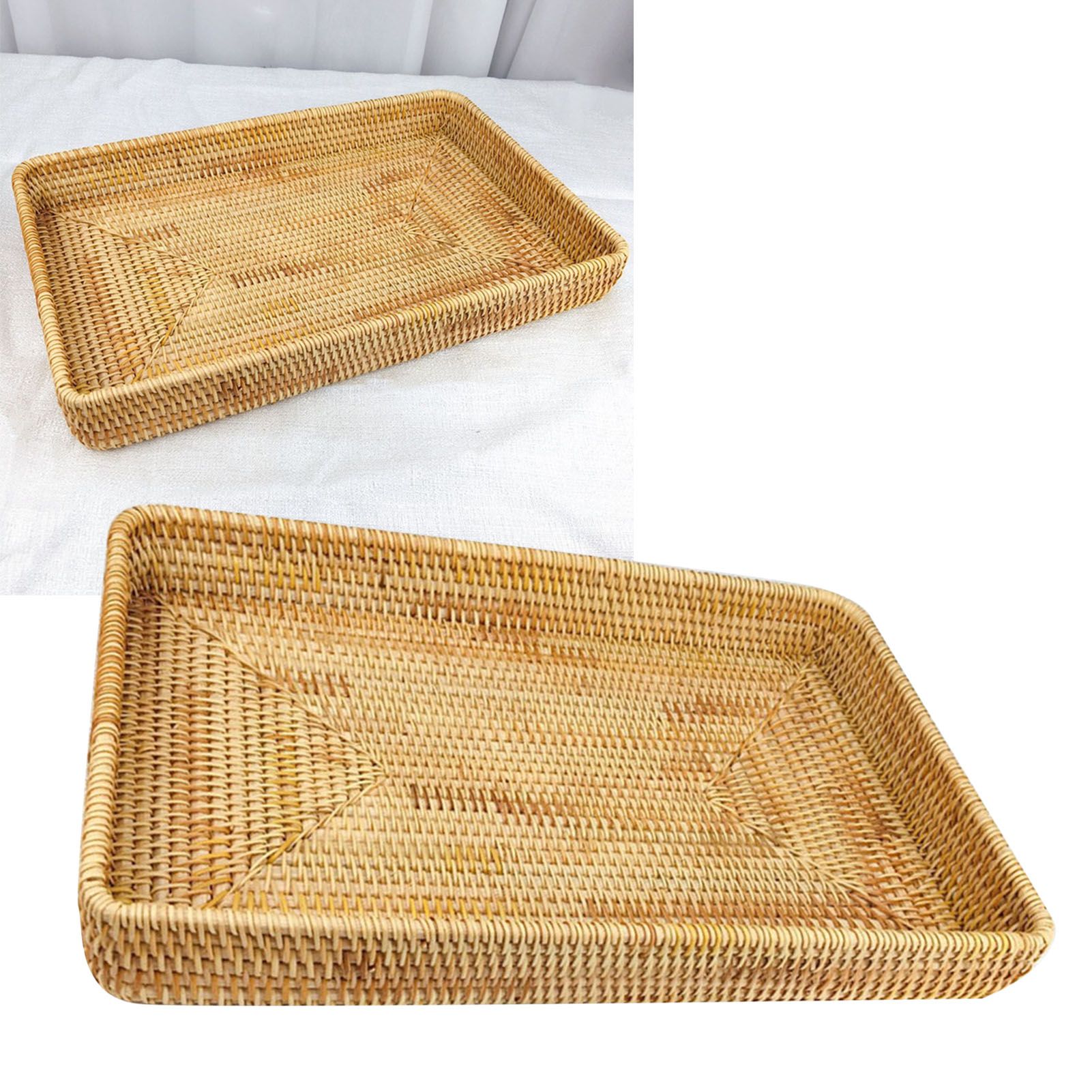 Rattan Tray Tabletop Organization Hand Woven Snack Storage Basket Multifunctional Serving Tray L - Image 5