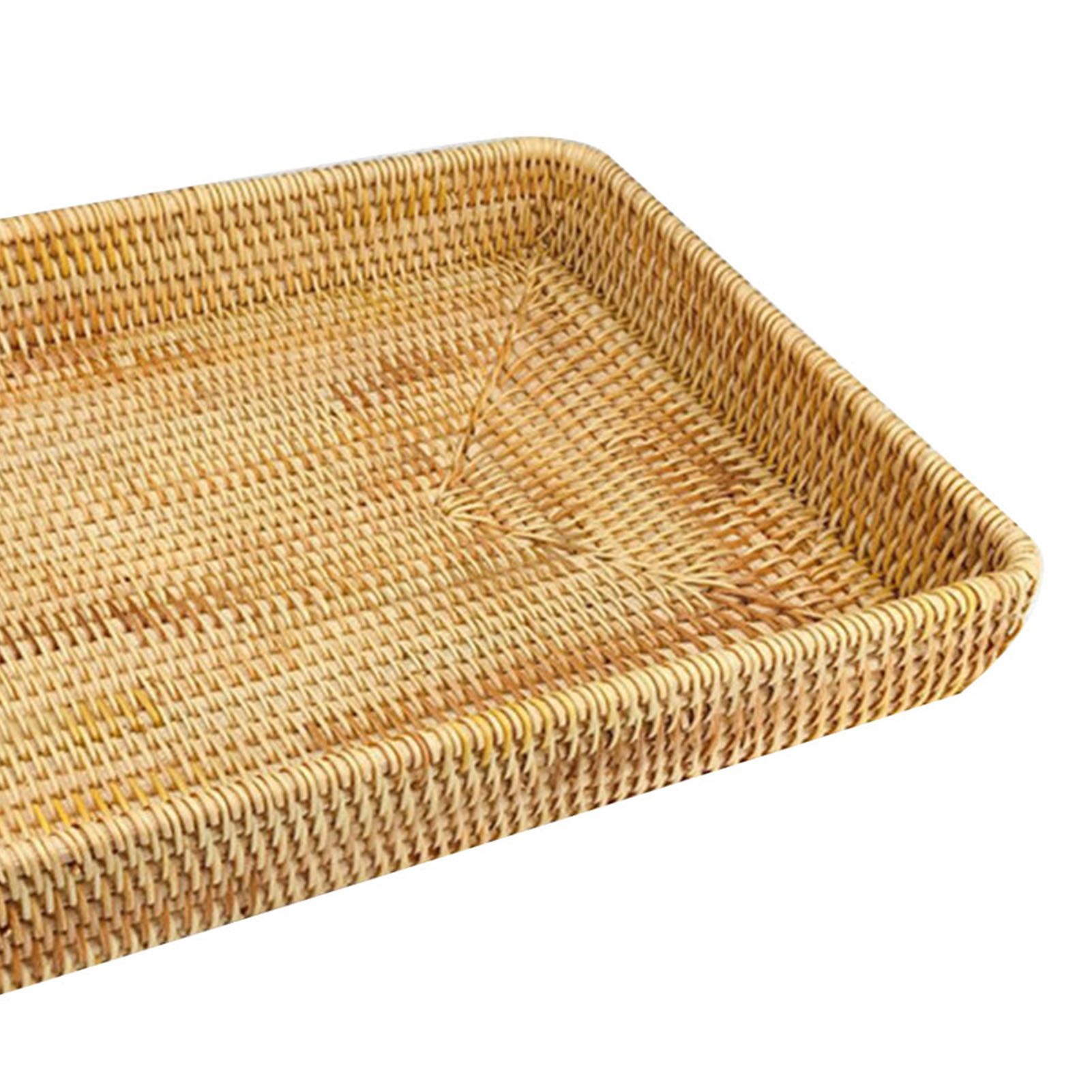 Rattan Tray Tabletop Organization Hand Woven Snack Storage Basket Multifunctional Serving Tray L - Image 7