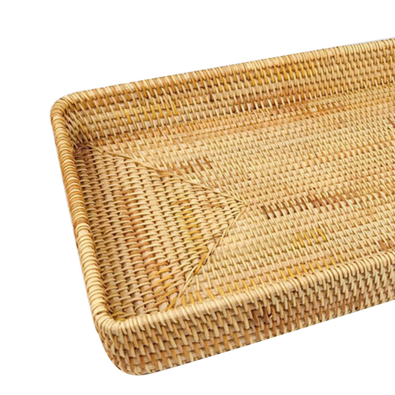 Rattan Tray Tabletop Organization Hand Woven Snack Storage Basket Multifunctional Serving Tray L - Image 8
