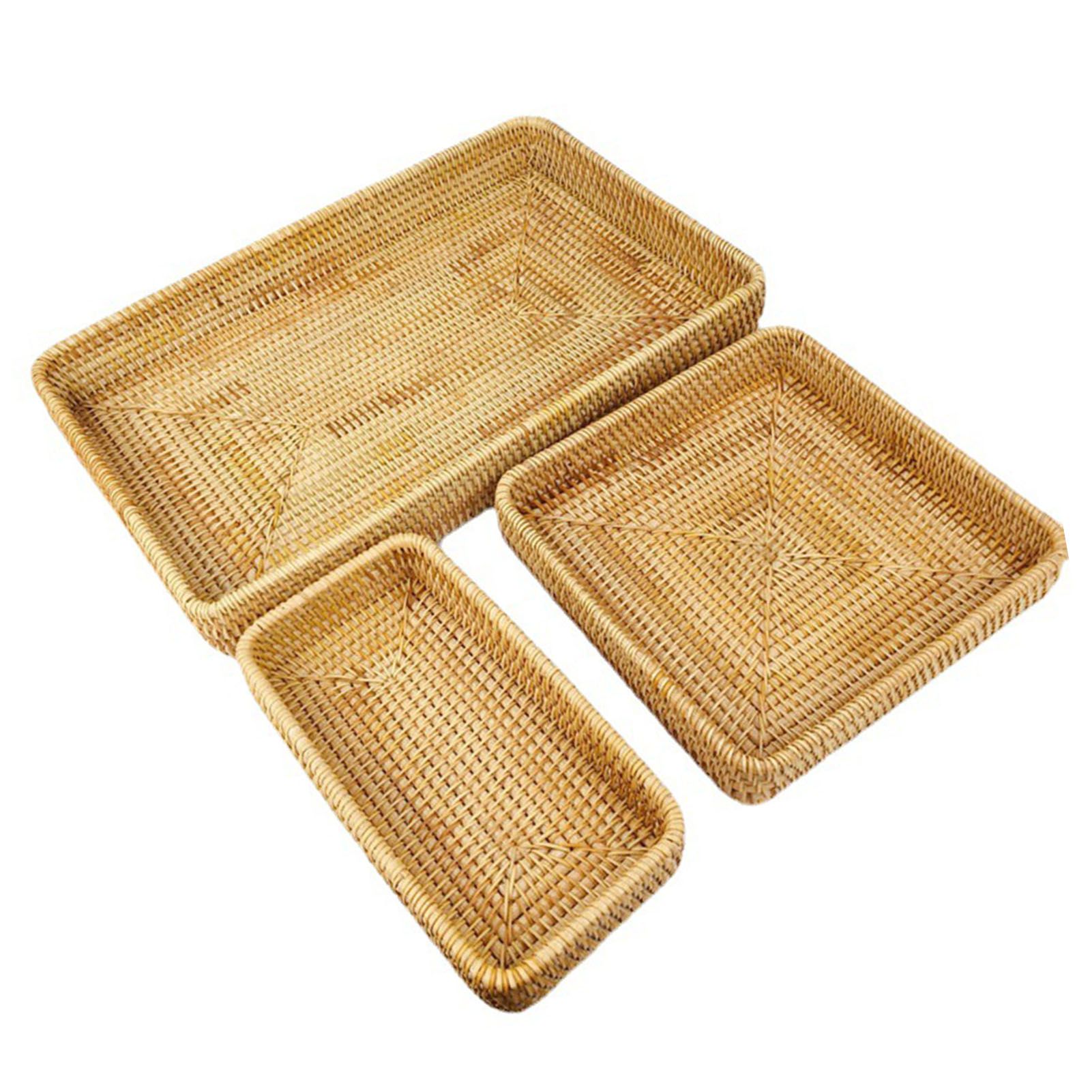 Rattan Tray Tabletop Organization Hand Woven Snack Storage Basket Multifunctional Serving Tray 3 Pcs Set - Image 2