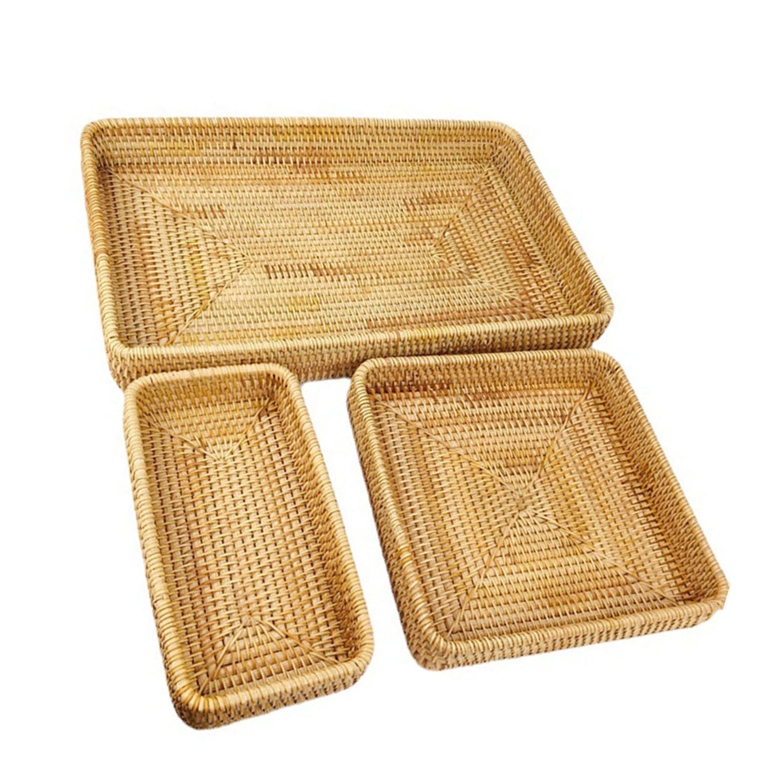 Rattan Tray Tabletop Organization Hand Woven Snack Storage Basket Multifunctional Serving Tray 3 Pcs Set - Image 4