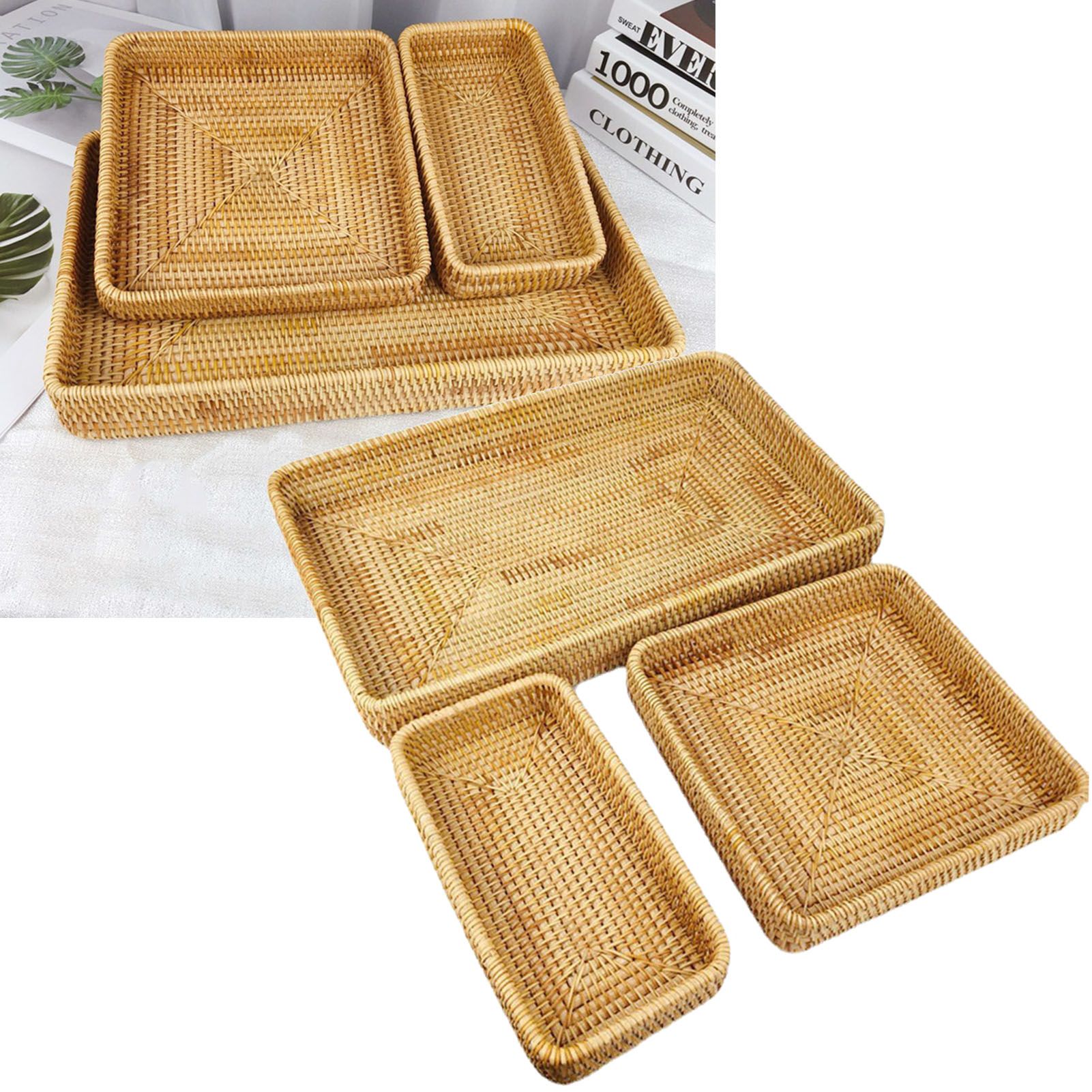 Rattan Tray Tabletop Organization Hand Woven Snack Storage Basket Multifunctional Serving Tray 3 Pcs Set - Image 5