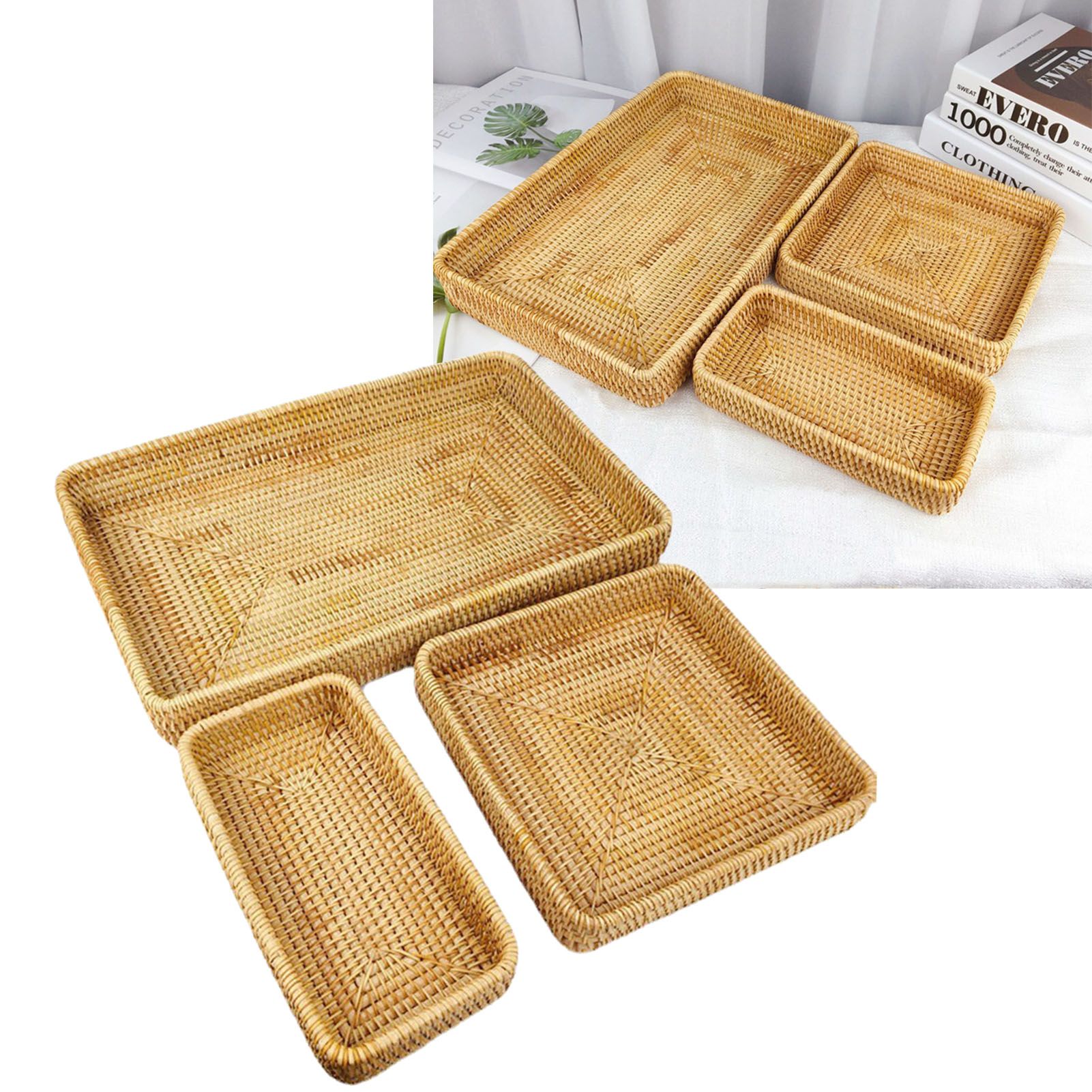 Rattan Tray Tabletop Organization Hand Woven Snack Storage Basket Multifunctional Serving Tray 3 Pcs Set - Image 6
