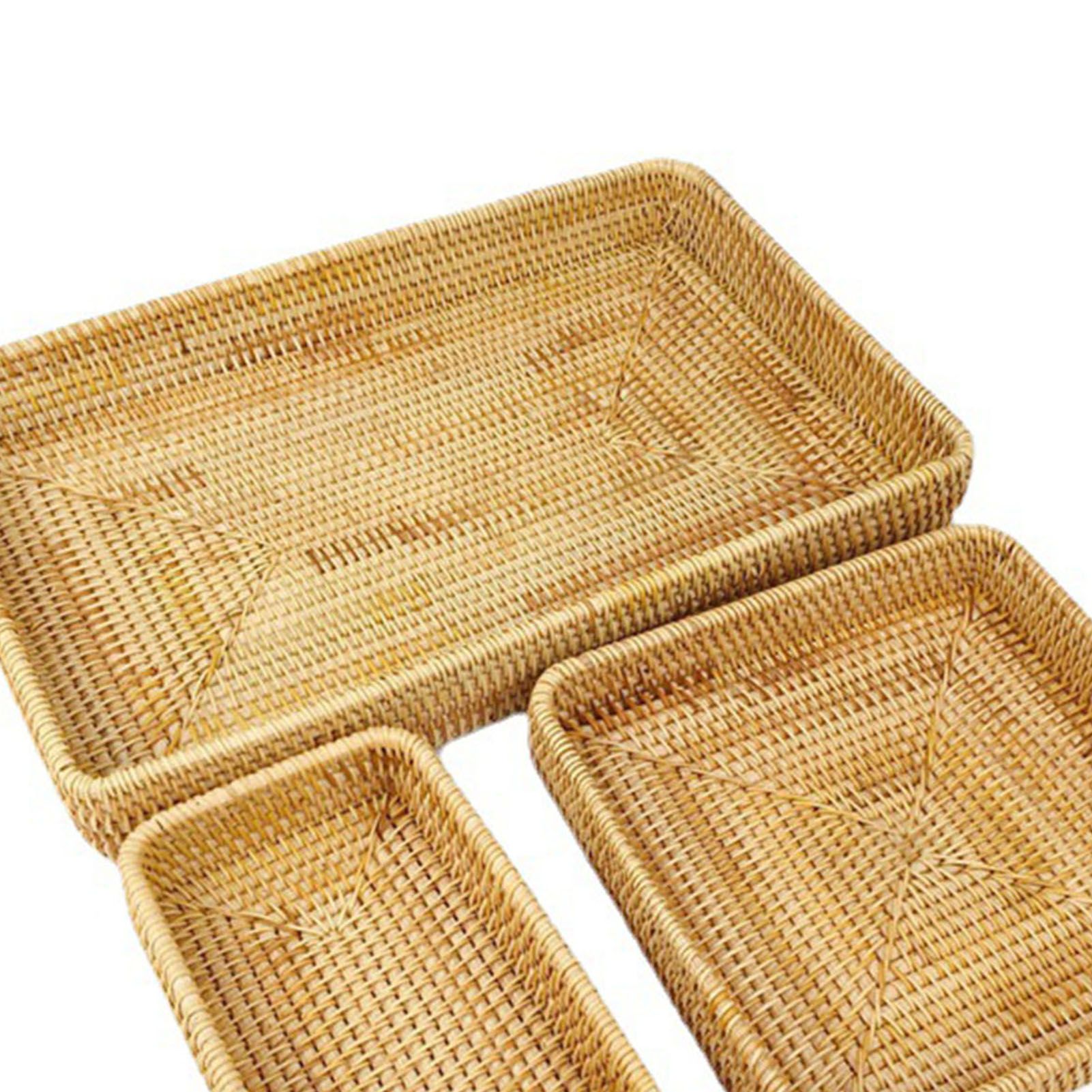 Rattan Tray Tabletop Organization Hand Woven Snack Storage Basket Multifunctional Serving Tray 3 Pcs Set - Image 7