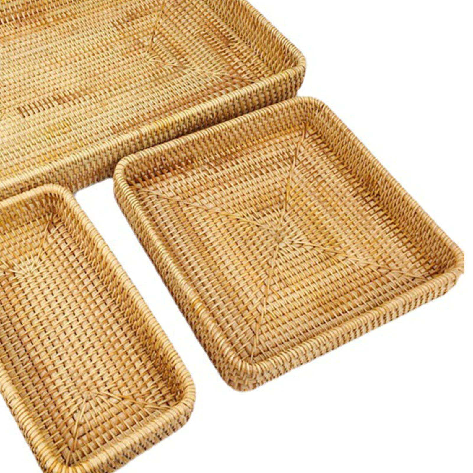Rattan Tray Tabletop Organization Hand Woven Snack Storage Basket Multifunctional Serving Tray 3 Pcs Set - Image 8