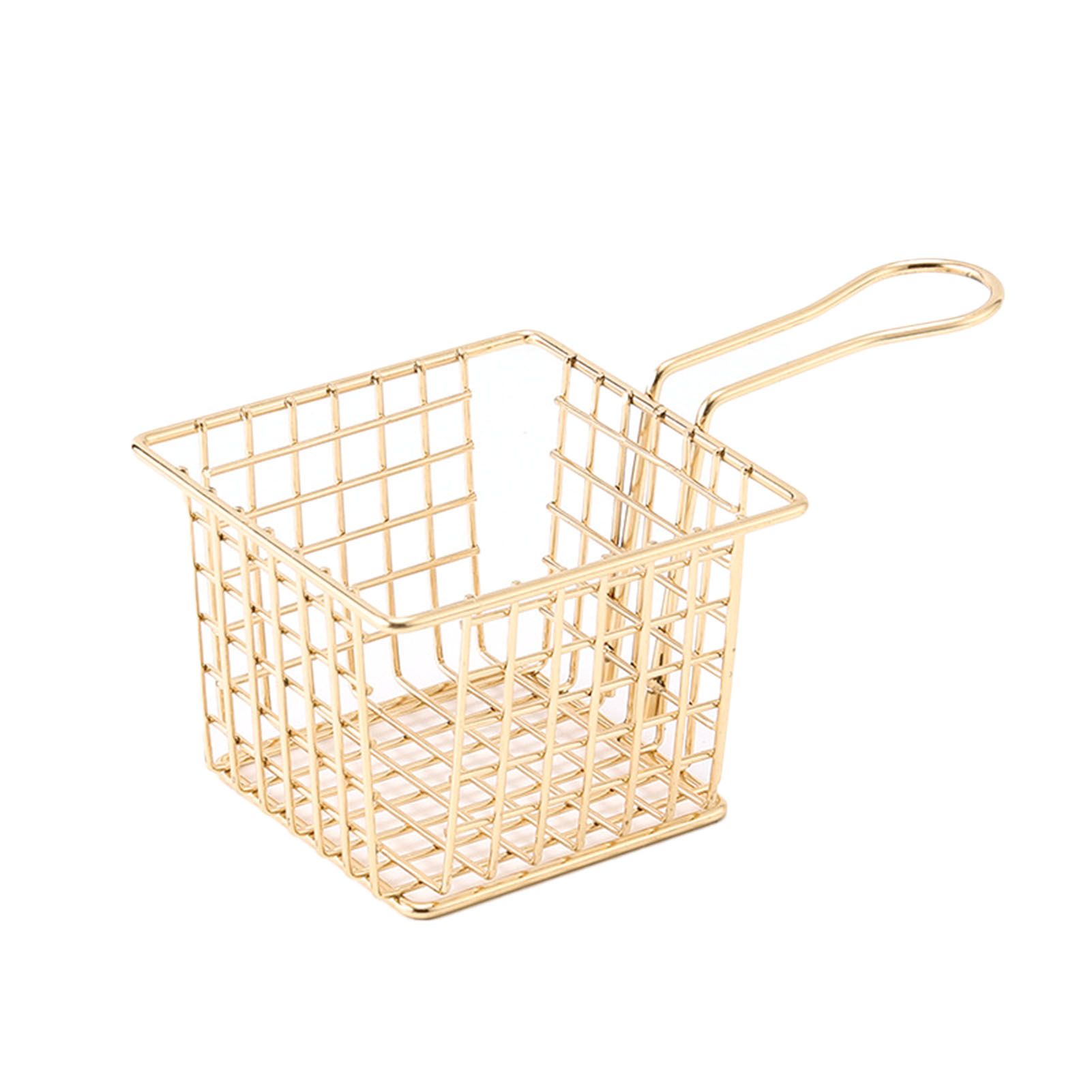 Fryer Basket Iron French Fry Holder Frying Strainer with Handle for Restaurant Home Imitation Gold - Image 1