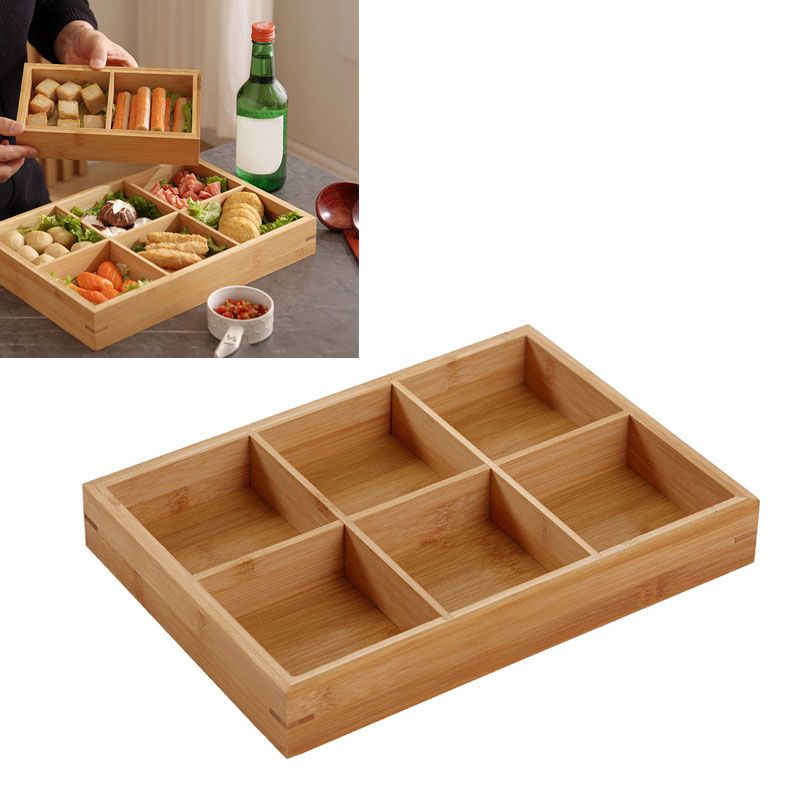 Divided Wooden Tray Multi Compartments Serving Tray for Hot Pot Restaurants Sushi Plate 6 Compartments - Image 5