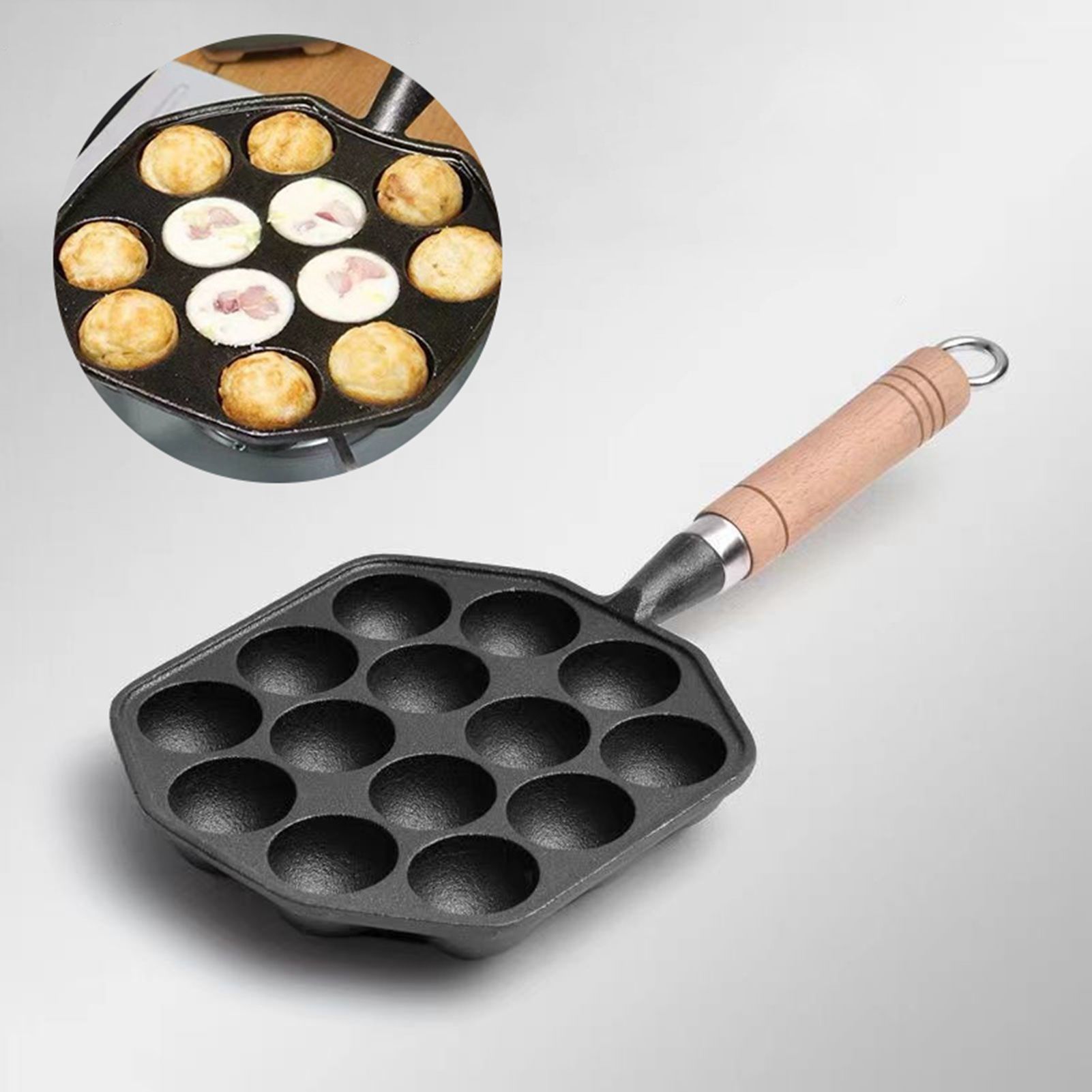 14 Holes Takoyaki Pan Nonstick Cast Iron Octopus Meat Balls Mold Maker with Detachable Handle for Home Pancake Baking - Image 4