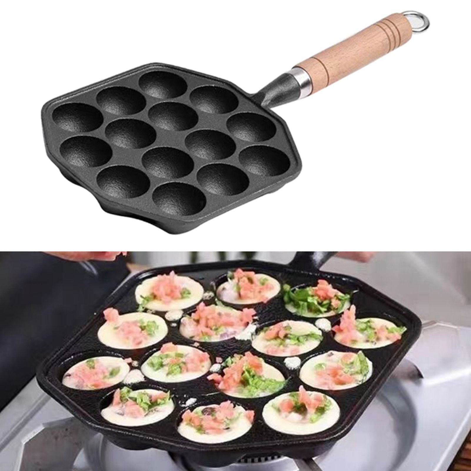 14 Holes Takoyaki Pan Nonstick Cast Iron Octopus Meat Balls Mold Maker with Detachable Handle for Home Pancake Baking - Image 6