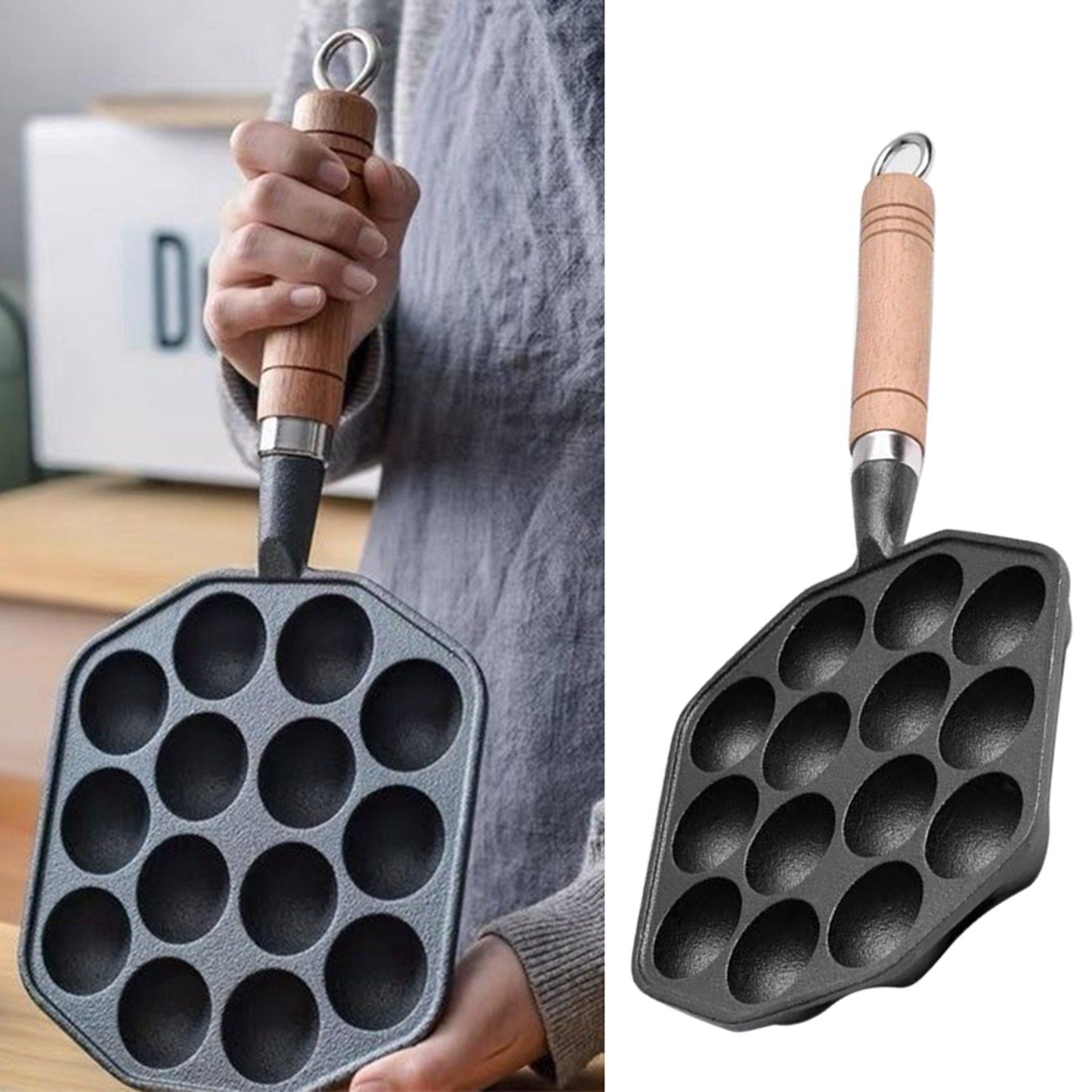 14 Holes Takoyaki Pan Nonstick Cast Iron Octopus Meat Balls Mold Maker with Detachable Handle for Home Pancake Baking - Image 7