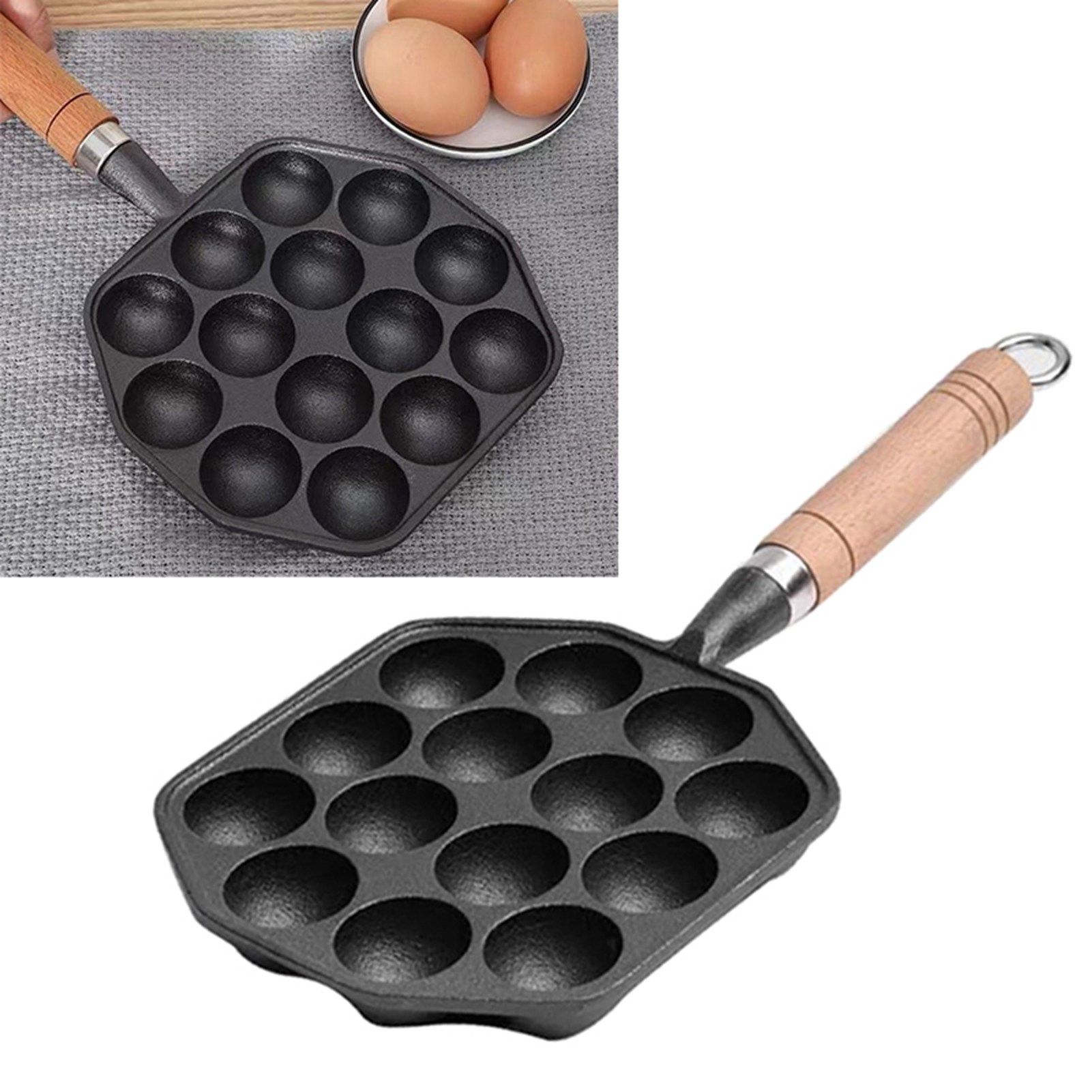 14 Holes Takoyaki Pan Nonstick Cast Iron Octopus Meat Balls Mold Maker with Detachable Handle for Home Pancake Baking - Image 8