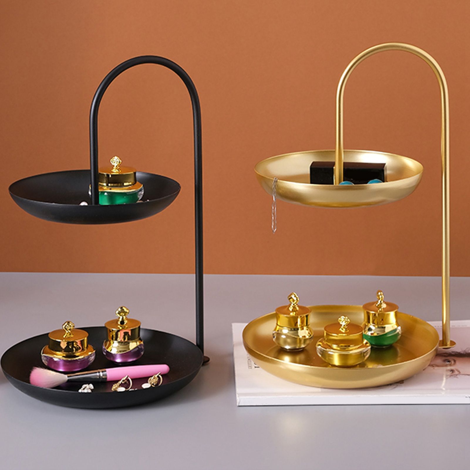 2 Tier Iron Fruit Serving Tray Waterproof Multi Tier Storage Platter for Coffee Table Party Gold - Image 6