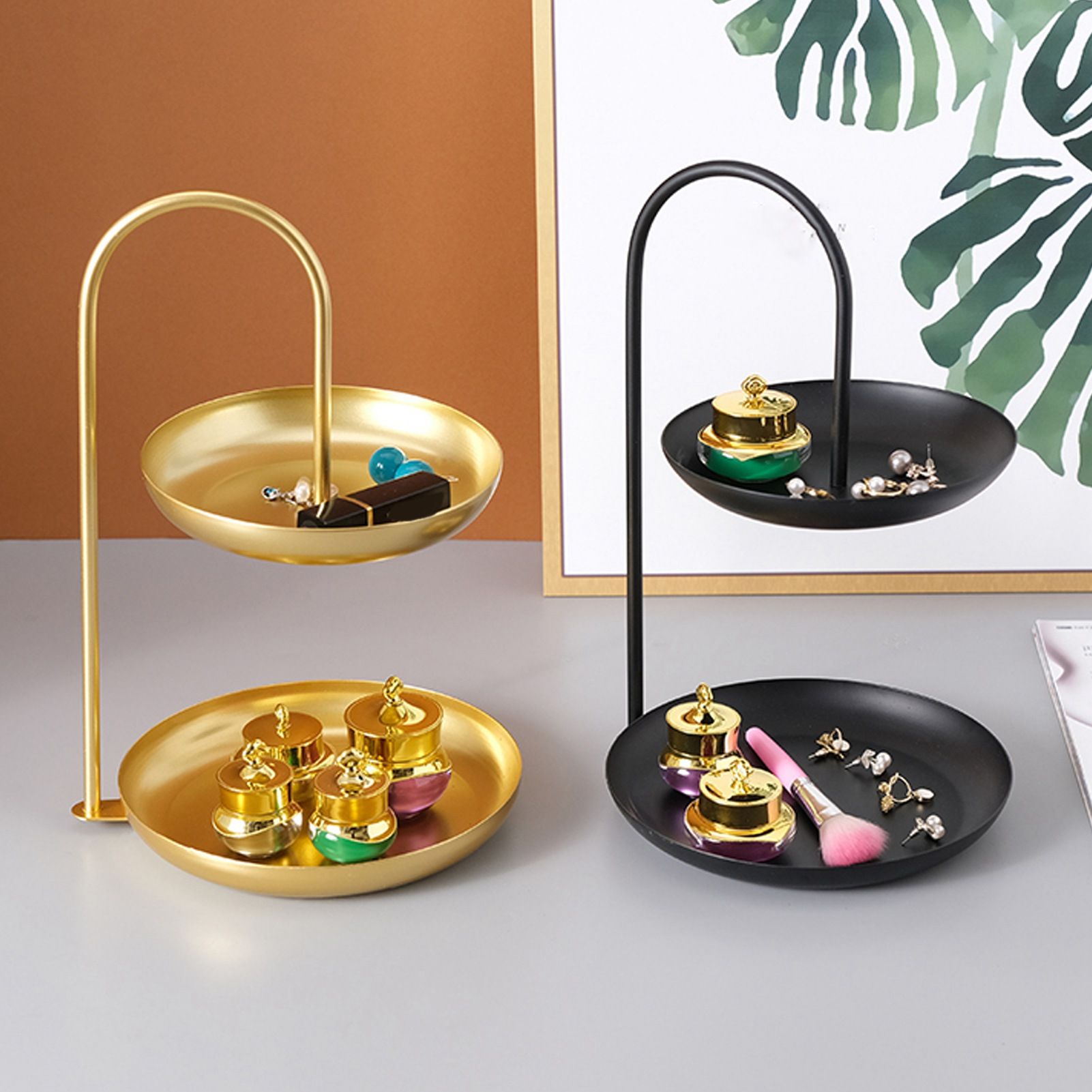 2 Tier Iron Fruit Serving Tray Waterproof Multi Tier Storage Platter for Coffee Table Party Black - Image 5