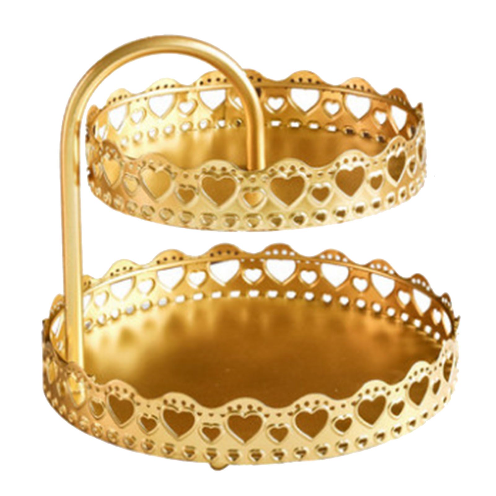 Double Layer Pastry Tray Decorative Copper Gold Biscuits Dessert Display Plate for Wedding Loving Heart - Image 1