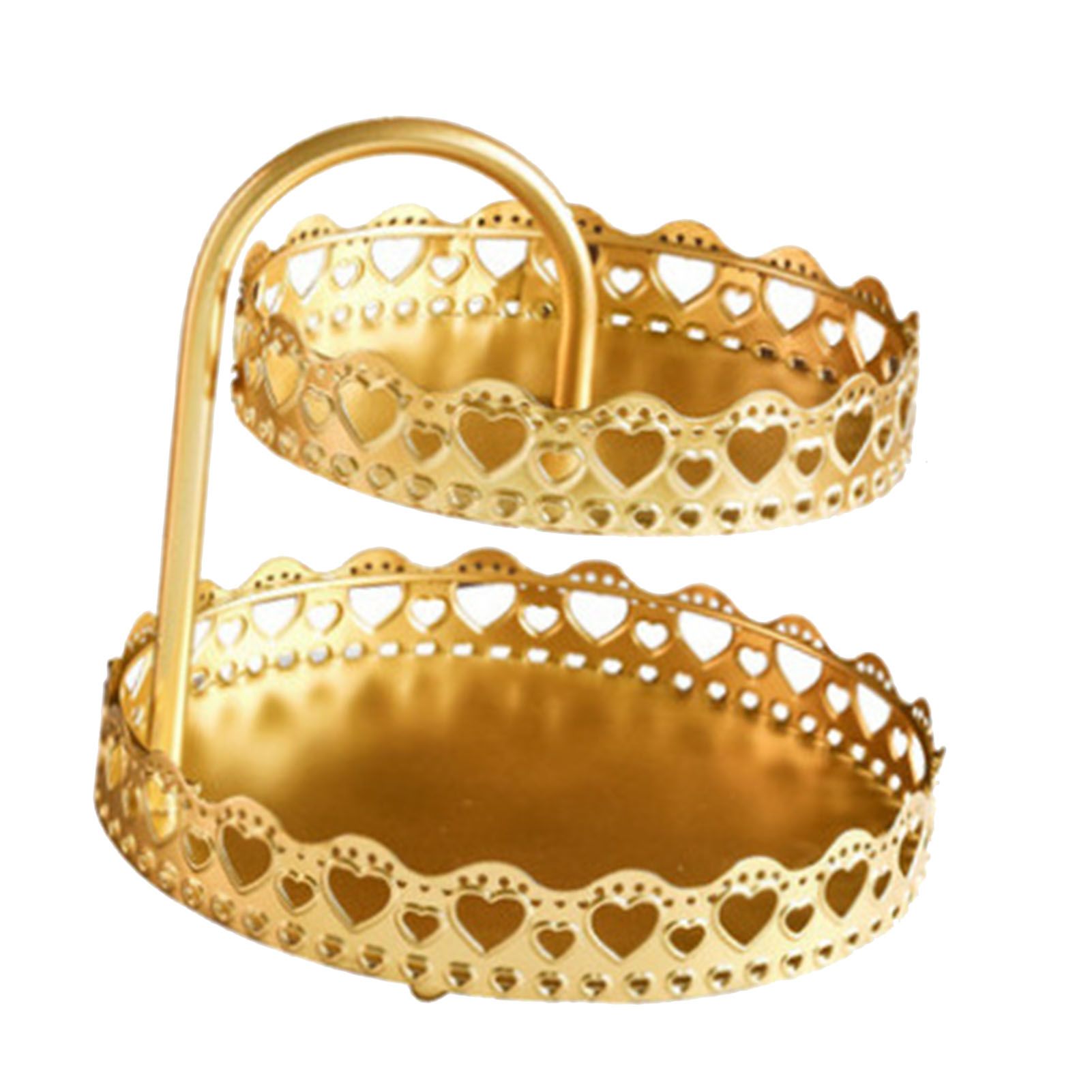 Double Layer Pastry Tray Decorative Copper Gold Biscuits Dessert Display Plate for Wedding Loving Heart - Image 2