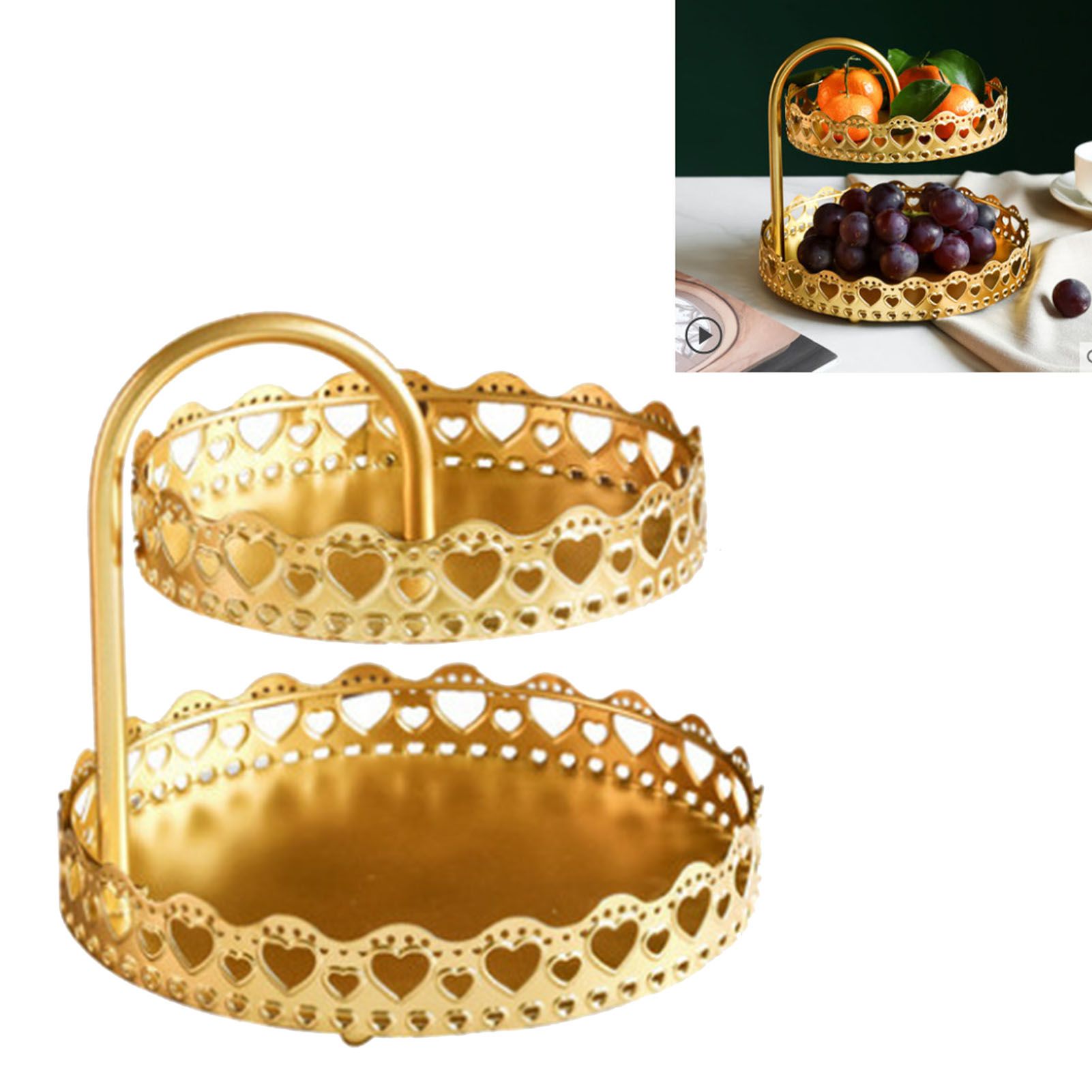 Double Layer Pastry Tray Decorative Copper Gold Biscuits Dessert Display Plate for Wedding Loving Heart - Image 5