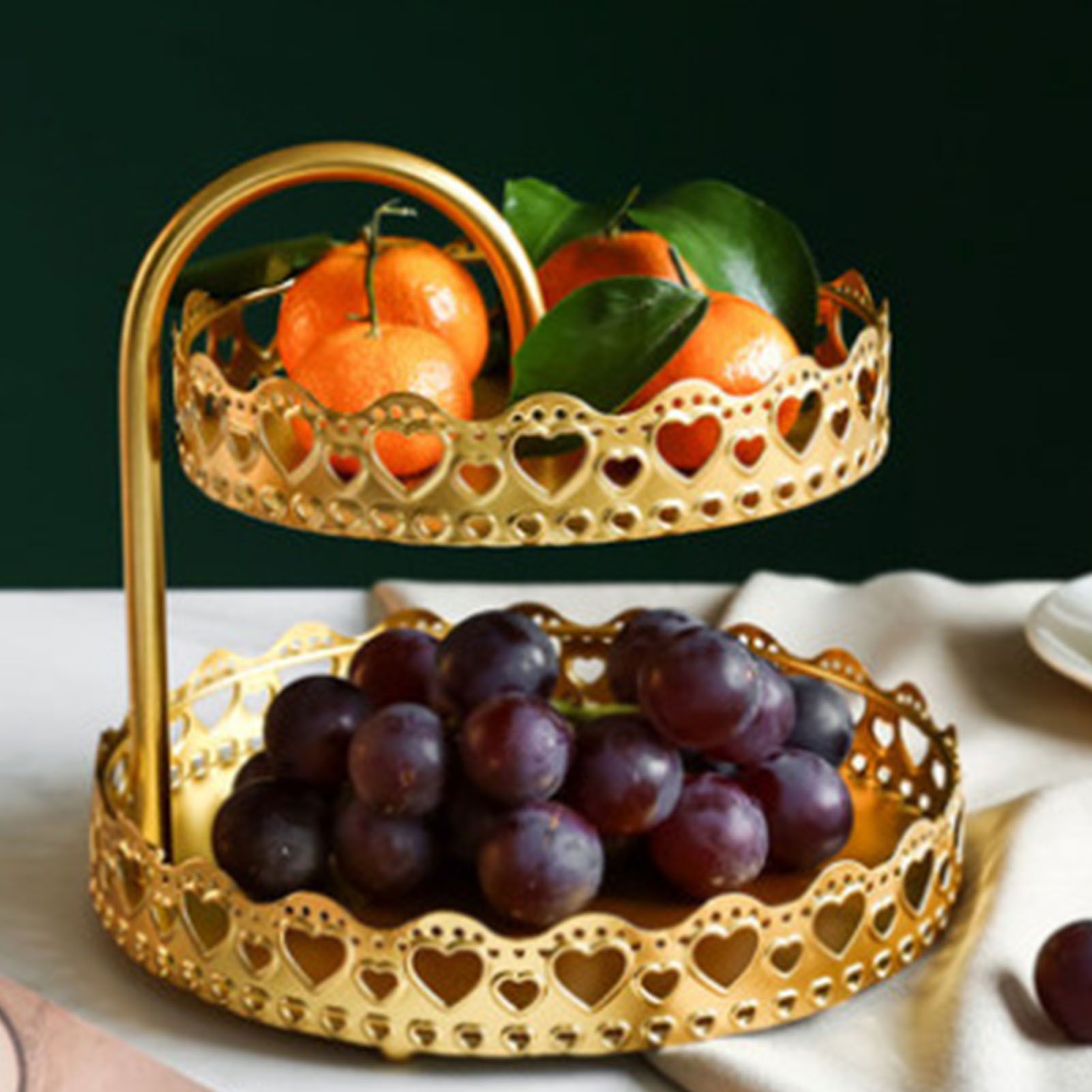 Double Layer Pastry Tray Decorative Copper Gold Biscuits Dessert Display Plate for Wedding Loving Heart - Image 6