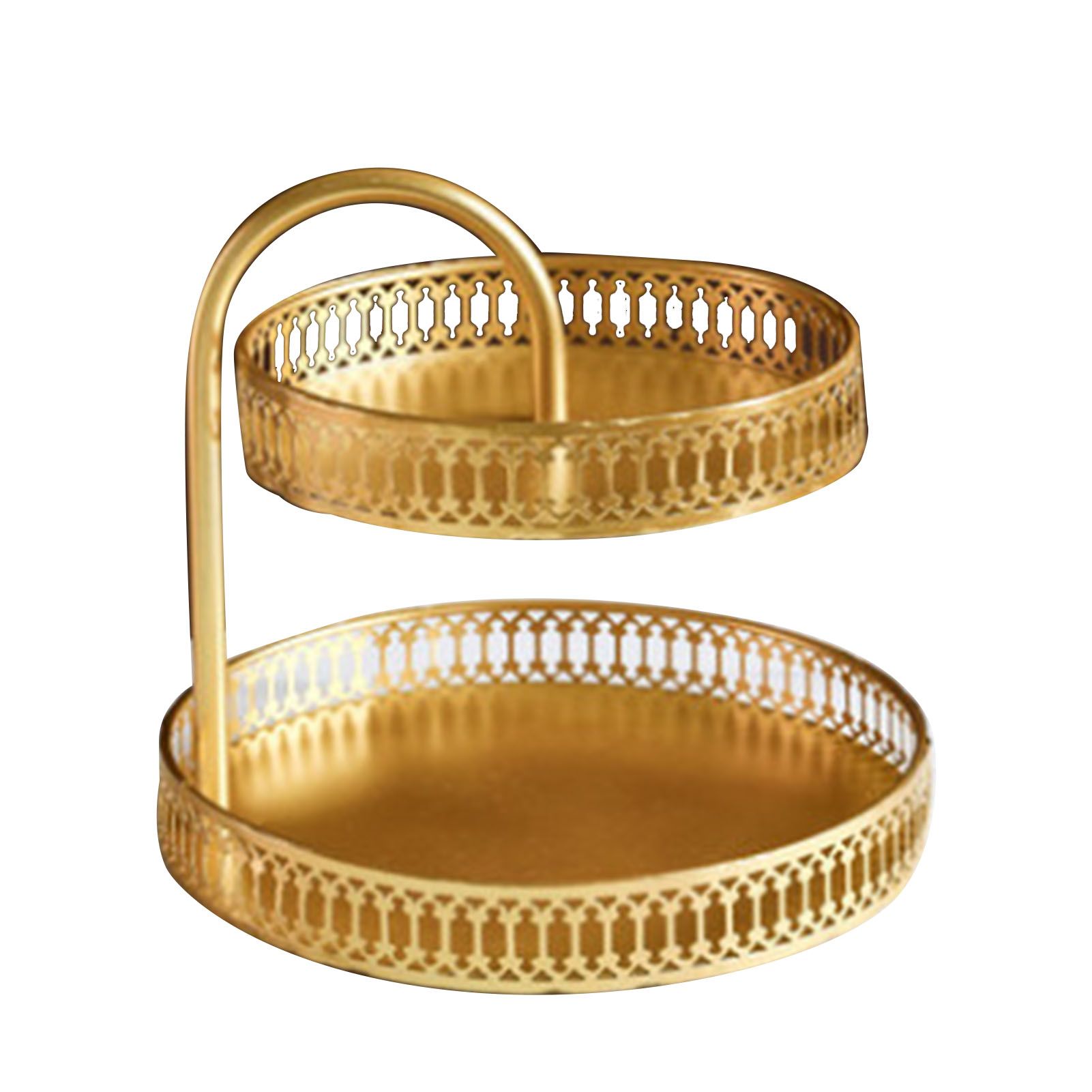 Double Layer Pastry Tray Decorative Copper Gold Biscuits Dessert Display Plate for Wedding Vertical Grain - Image 1