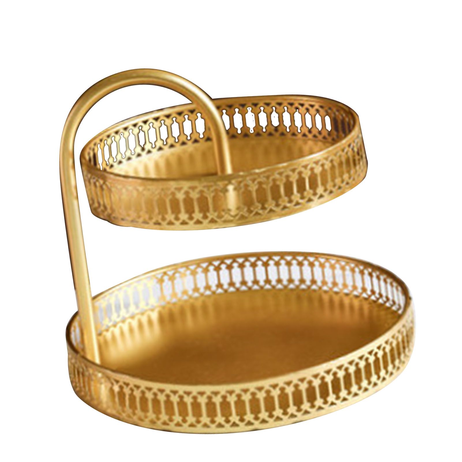 Double Layer Pastry Tray Decorative Copper Gold Biscuits Dessert Display Plate for Wedding Vertical Grain - Image 2