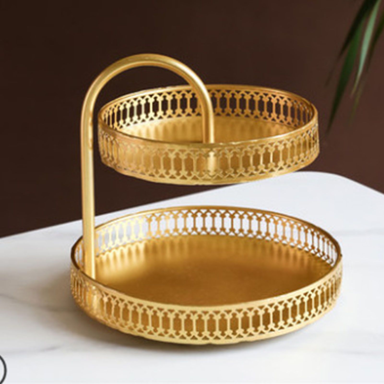 Double Layer Pastry Tray Decorative Copper Gold Biscuits Dessert Display Plate for Wedding Vertical Grain - Image 5