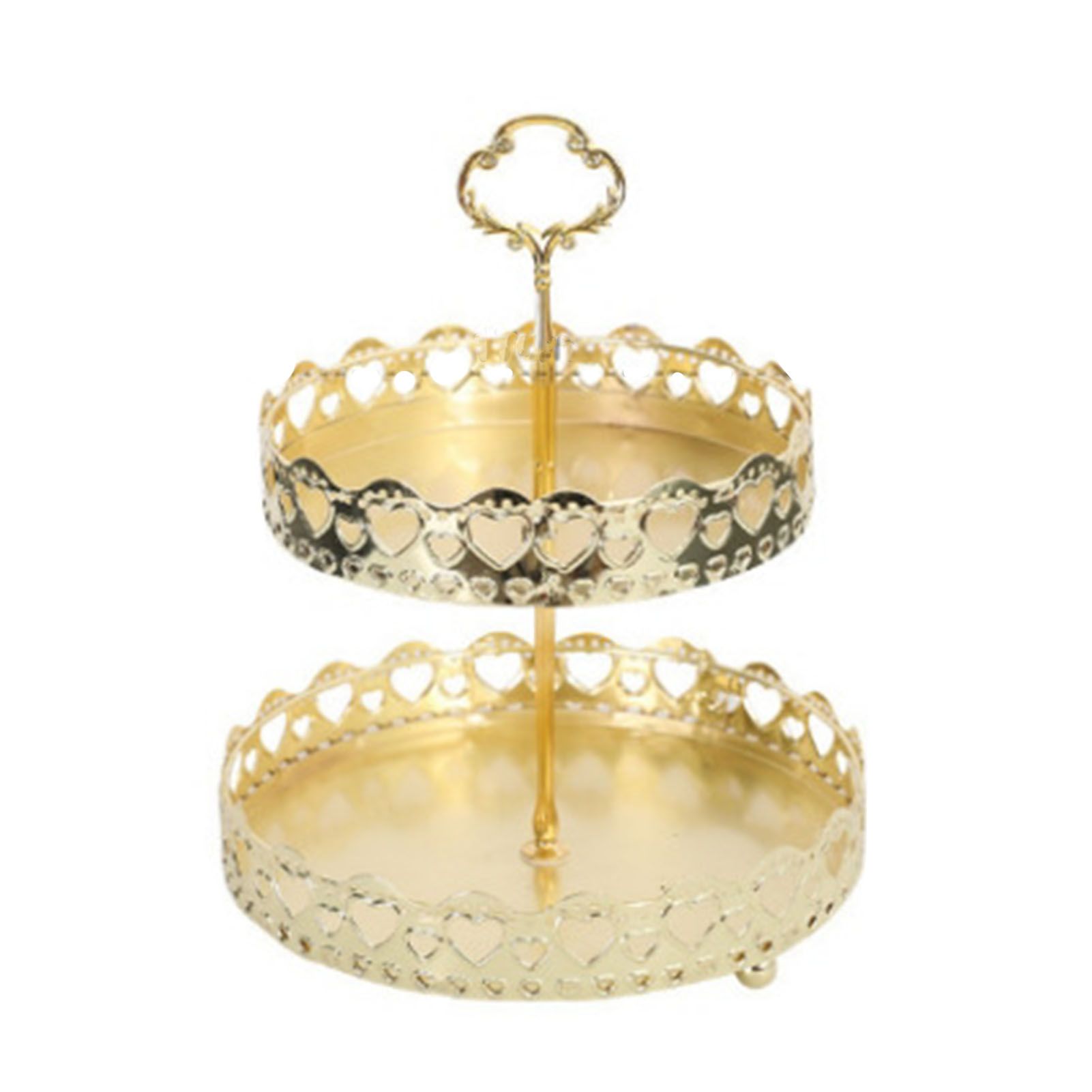 Double Layer Pastry Tray Decorative Copper Gold Biscuits Dessert Display Plate for Wedding Hollowed Out Love Heart - Image 1