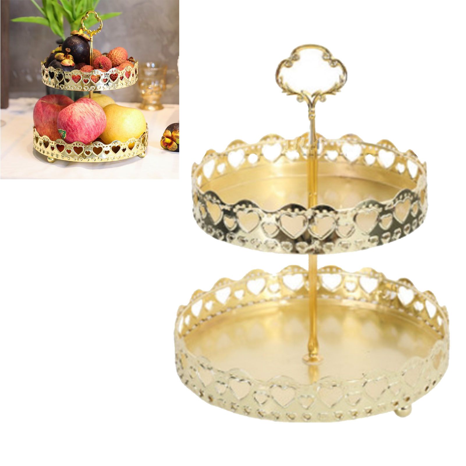 Double Layer Pastry Tray Decorative Copper Gold Biscuits Dessert Display Plate for Wedding Hollowed Out Love Heart - Image 6
