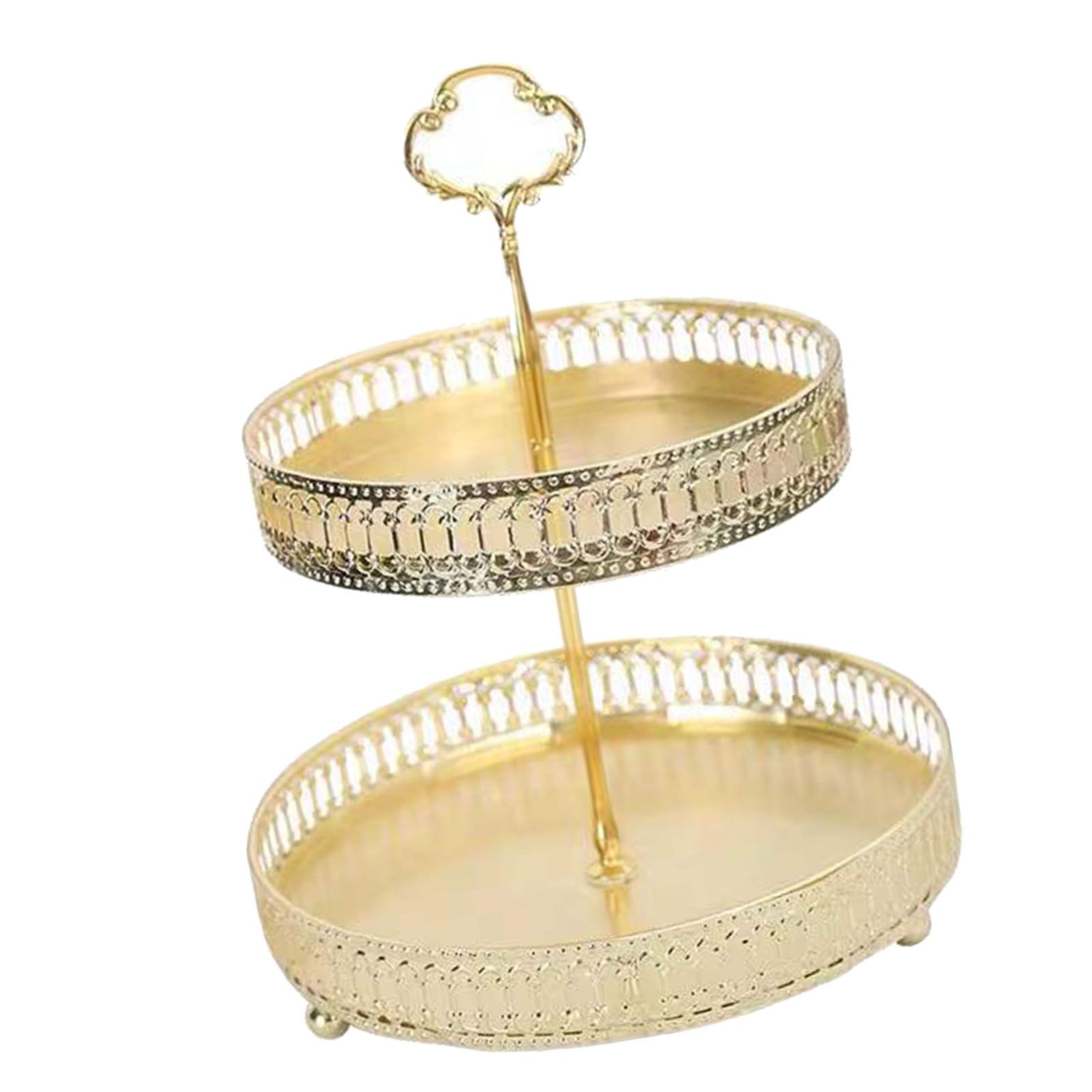 Double Layer Pastry Tray Decorative Copper Gold Biscuits Dessert Display Plate for Wedding Hollowed Out Vertical Grain - Image 2