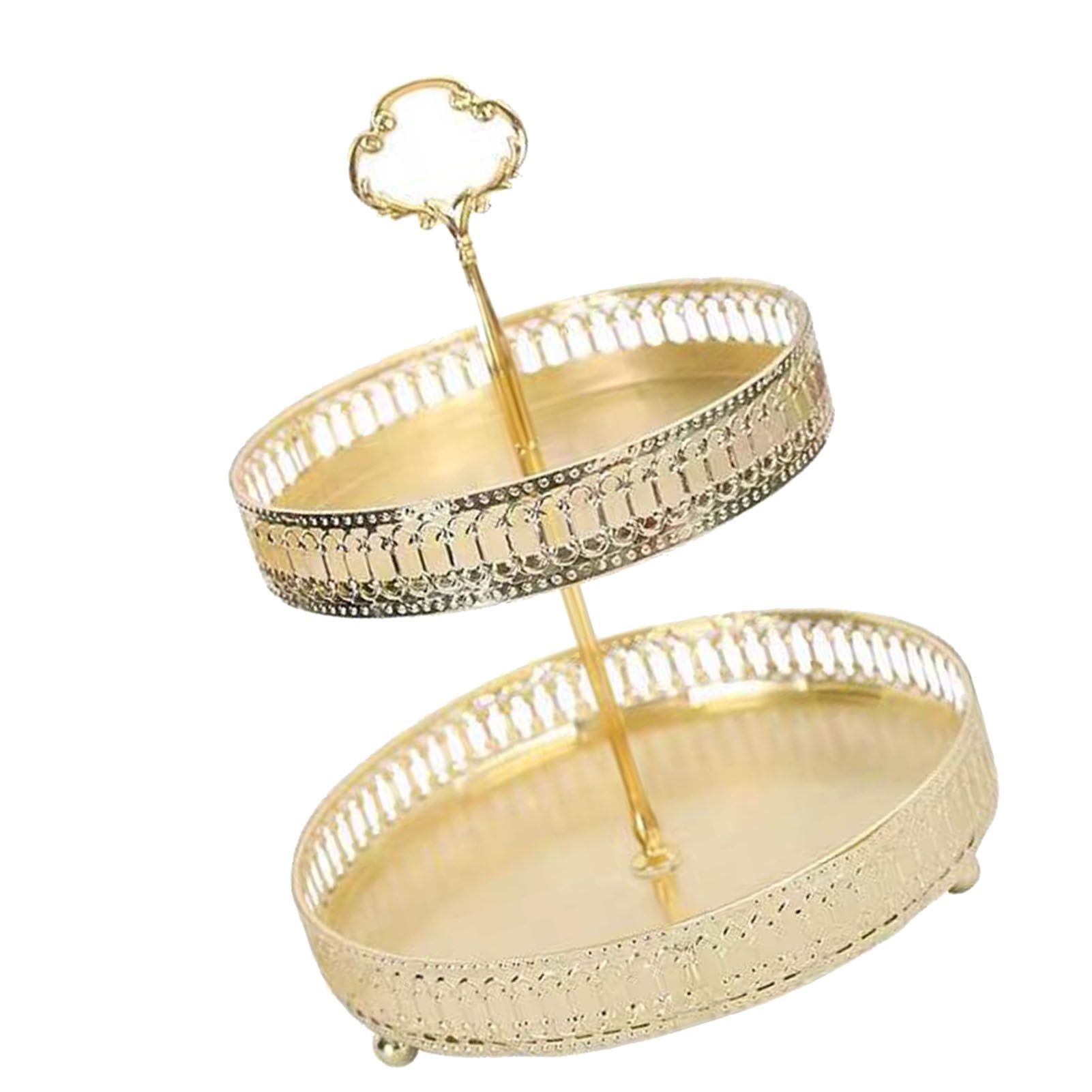 Double Layer Pastry Tray Decorative Copper Gold Biscuits Dessert Display Plate for Wedding Hollowed Out Vertical Grain - Image 3