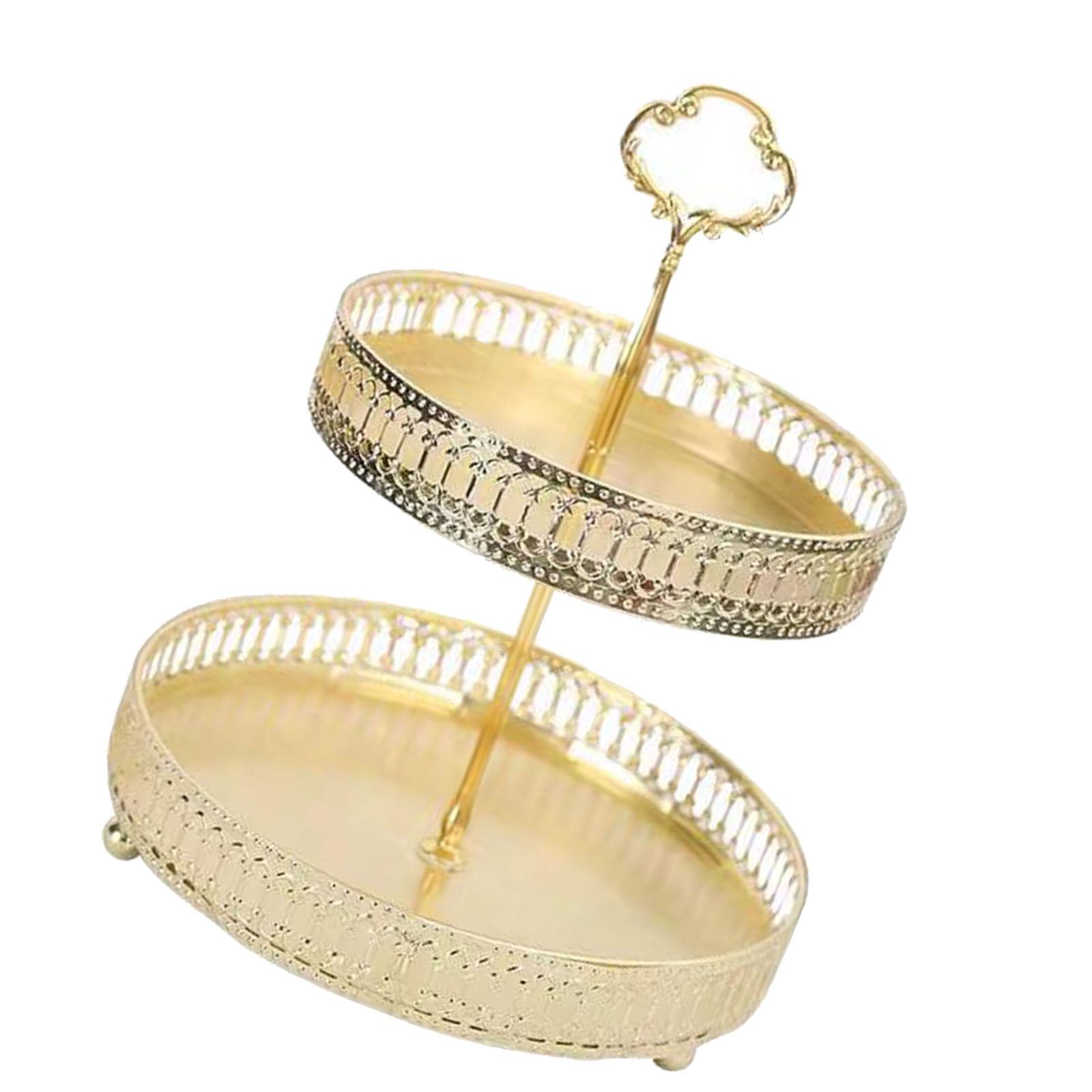 Double Layer Pastry Tray Decorative Copper Gold Biscuits Dessert Display Plate for Wedding Hollowed Out Vertical Grain - Image 4