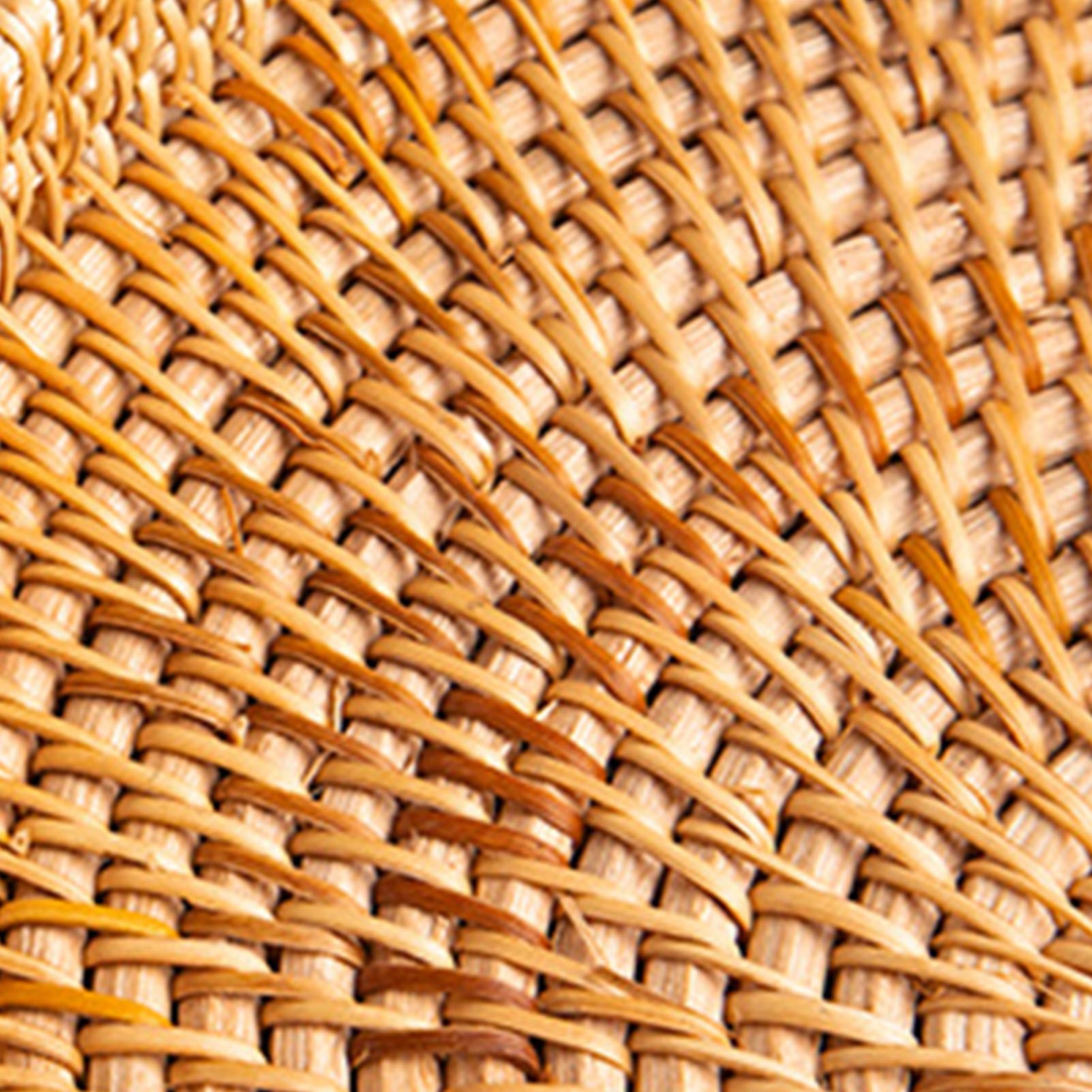 Hand Woven Round Rattan Serving Tray Bread Fruit Dessert Snack Basket with Handles Diameter 22cm Height 3cm - Image 8