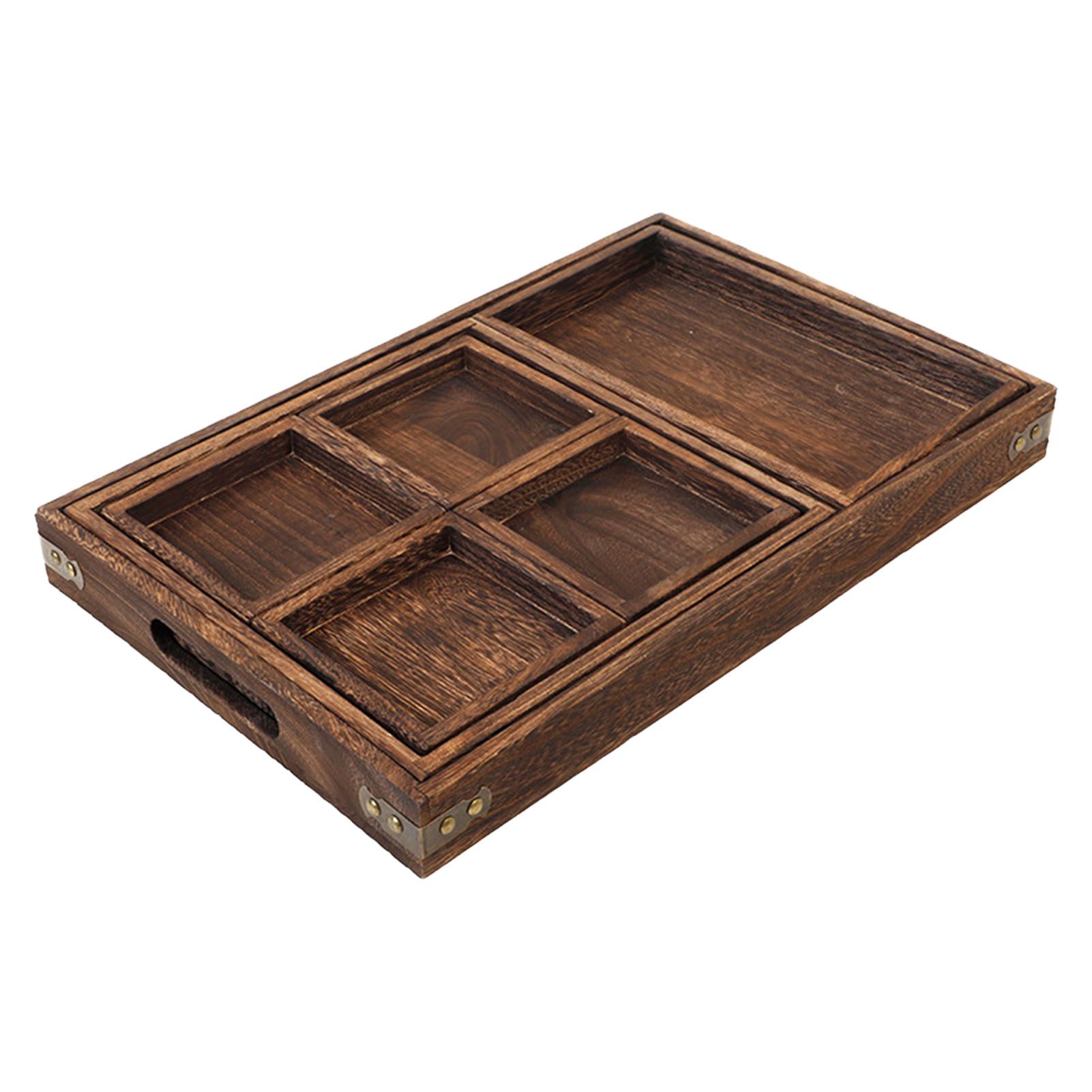 Wood Tea Tray Fade Resistant Exquisite Retro Reinforced Rectangular Tea Serving Tray - Image 1