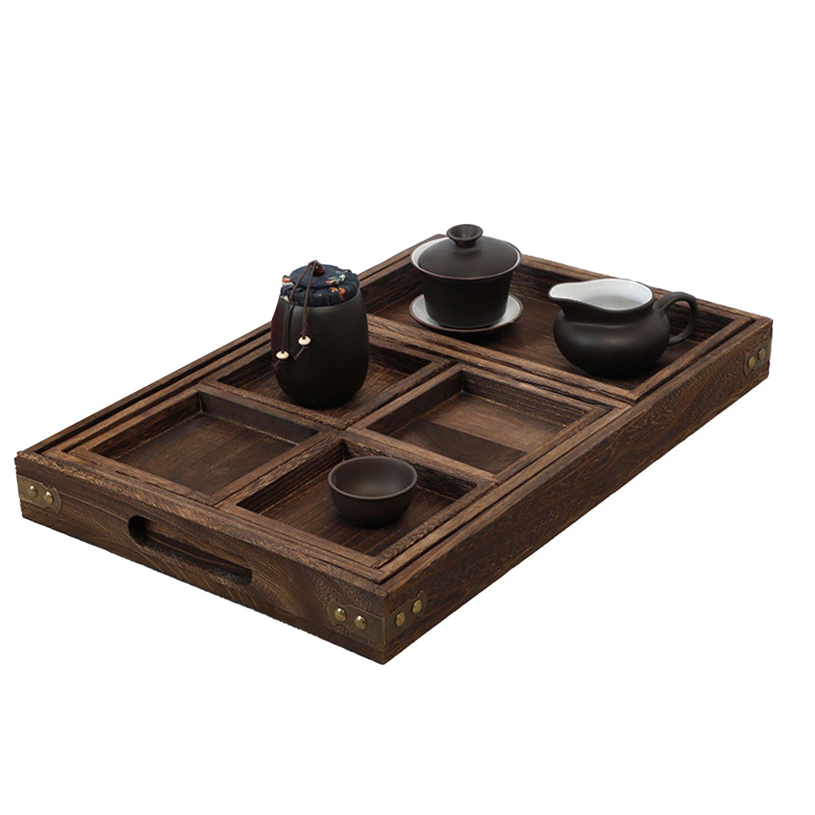 Wood Tea Tray Fade Resistant Exquisite Retro Reinforced Rectangular Tea Serving Tray - Image 3