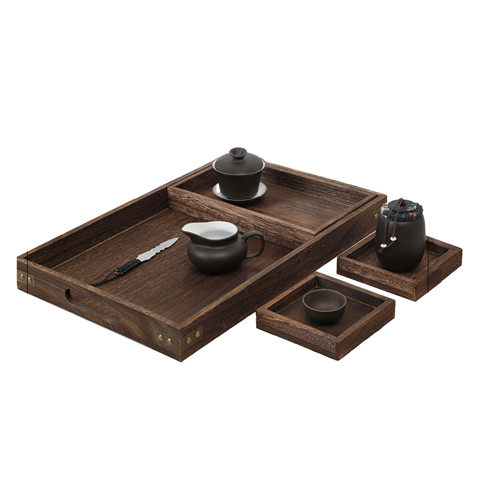 Wood Tea Tray Fade Resistant Exquisite Retro Reinforced Rectangular Tea Serving Tray - Image 4