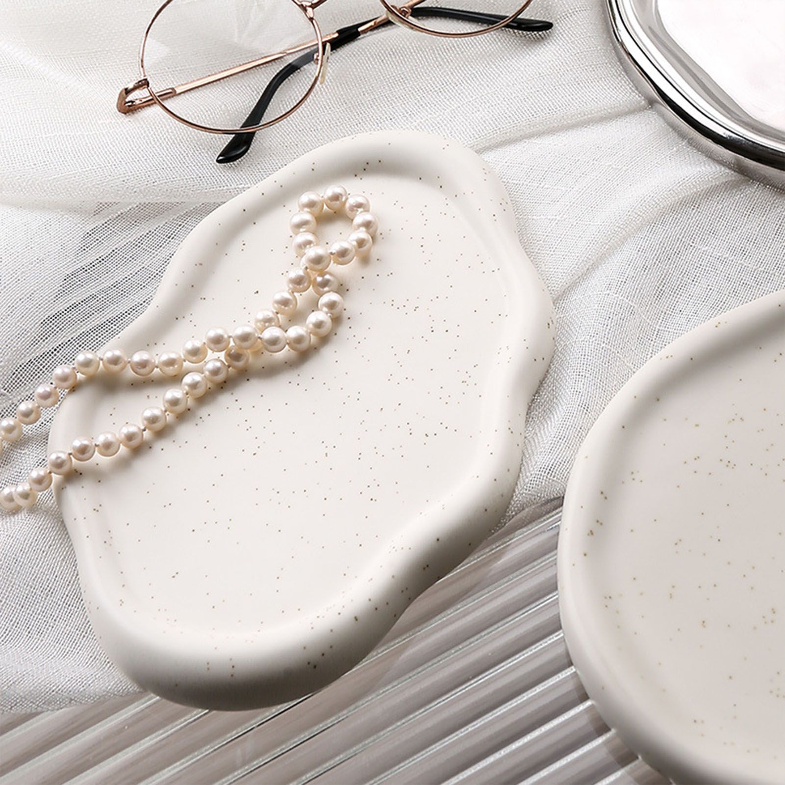 Jewelry Plate Ceramic Glossy Appearance Simple Modern Stylish Storage Tray for Home Gift White Oval - Image 6