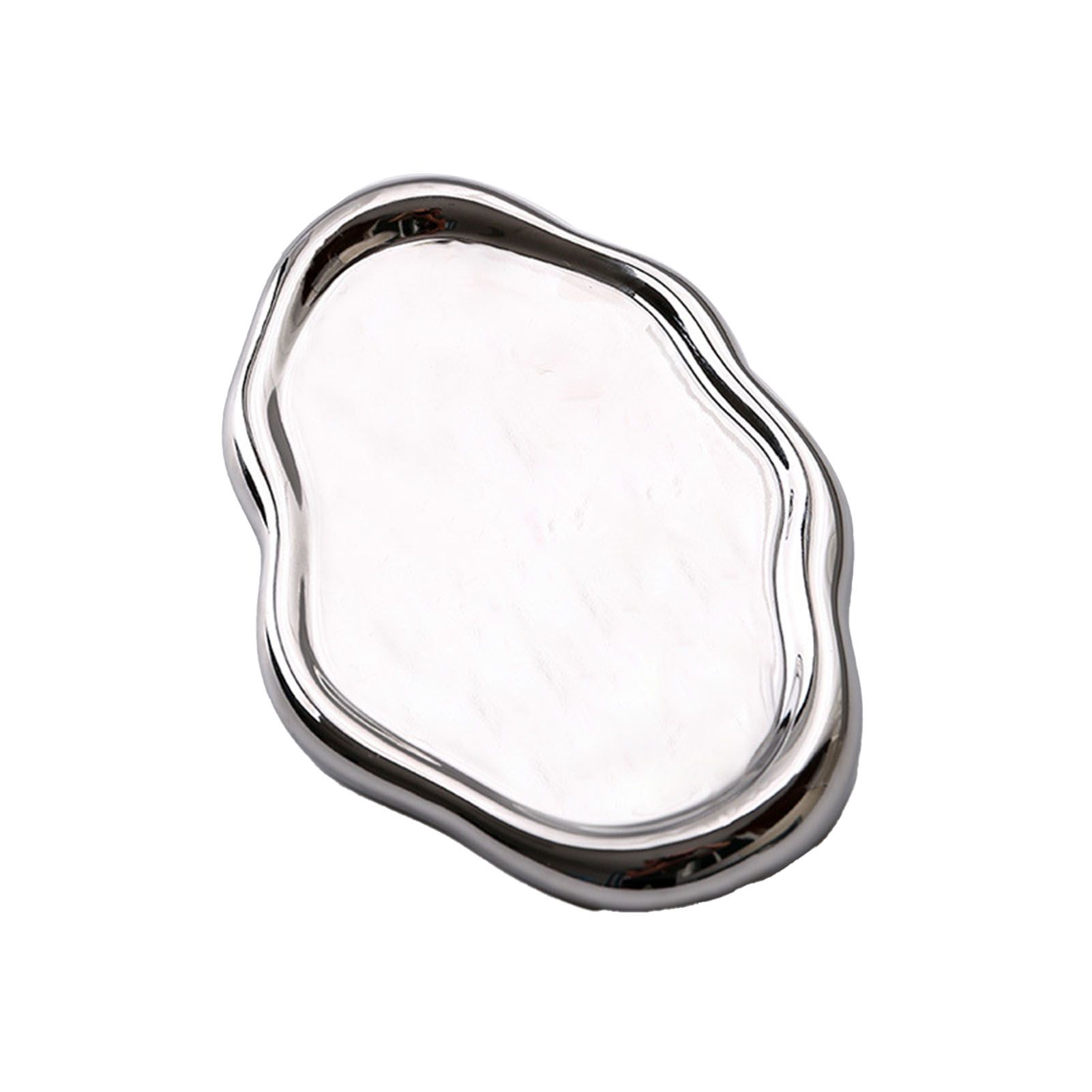 Jewelry Plate Ceramic Glossy Appearance Simple Modern Stylish Storage Tray for Home Gift Silver Oval - Image 1