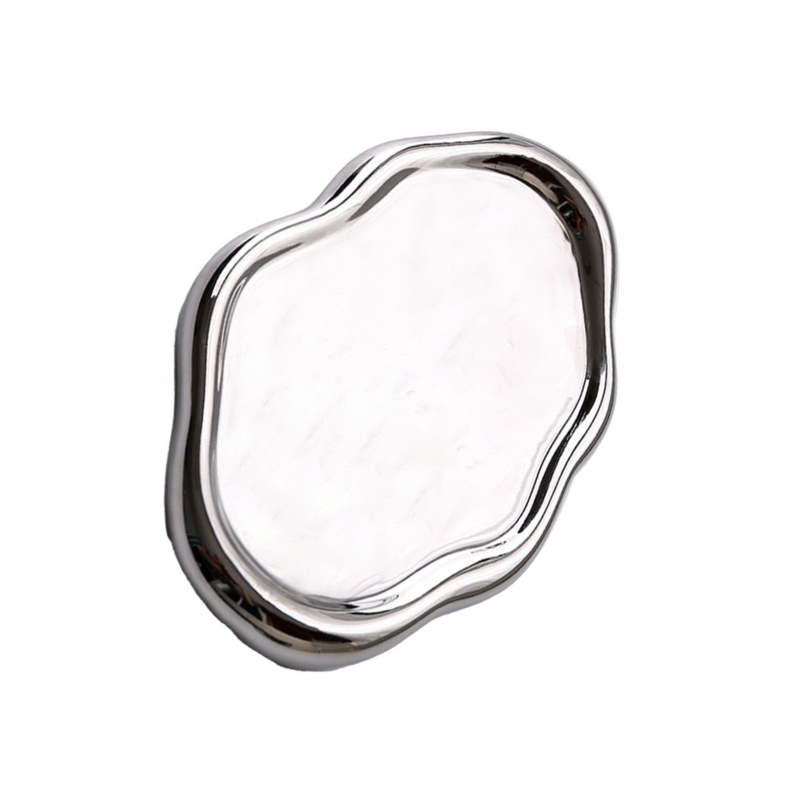 Jewelry Plate Ceramic Glossy Appearance Simple Modern Stylish Storage Tray for Home Gift Silver Oval - Image 2