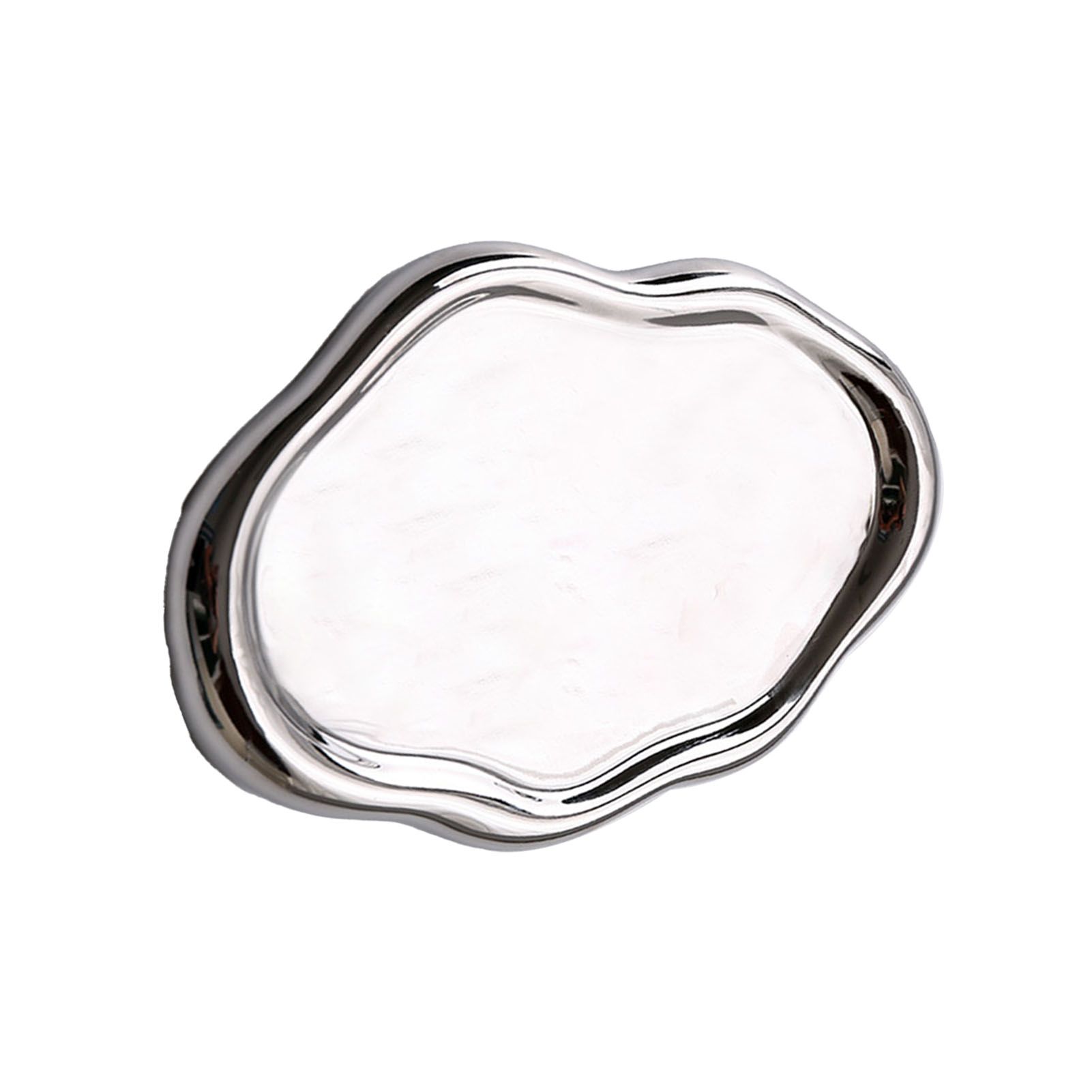 Jewelry Plate Ceramic Glossy Appearance Simple Modern Stylish Storage Tray for Home Gift Silver Oval - Image 3