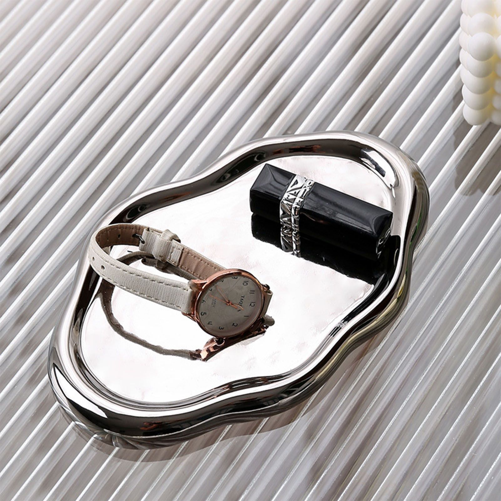 Jewelry Plate Ceramic Glossy Appearance Simple Modern Stylish Storage Tray for Home Gift Silver Oval - Image 7