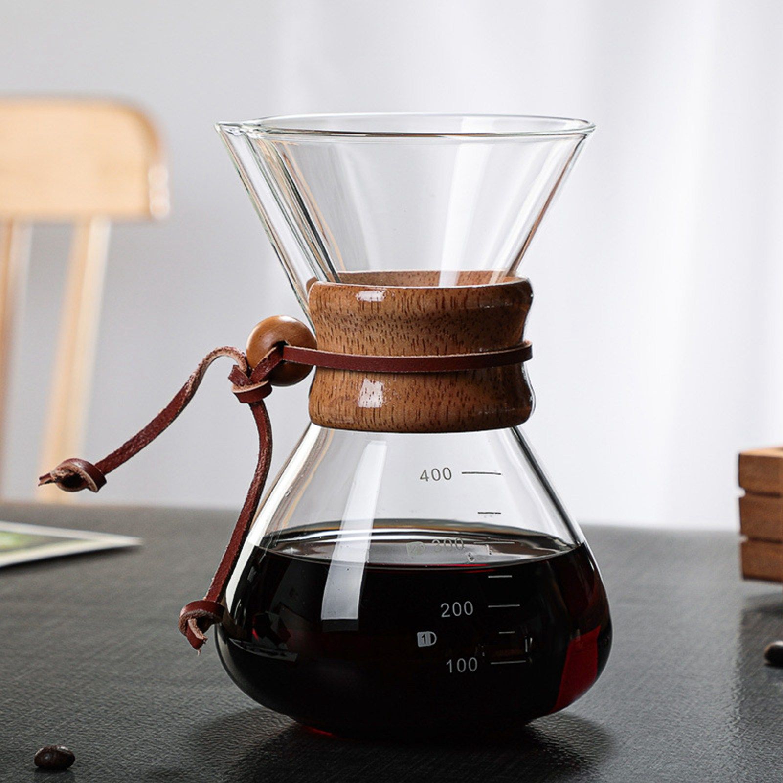 Pour Over Coffee Maker 400ml Double Layer Filter V Spout Wooden Sleeve Coffee Brewer for Home Cafe Party - Image 7