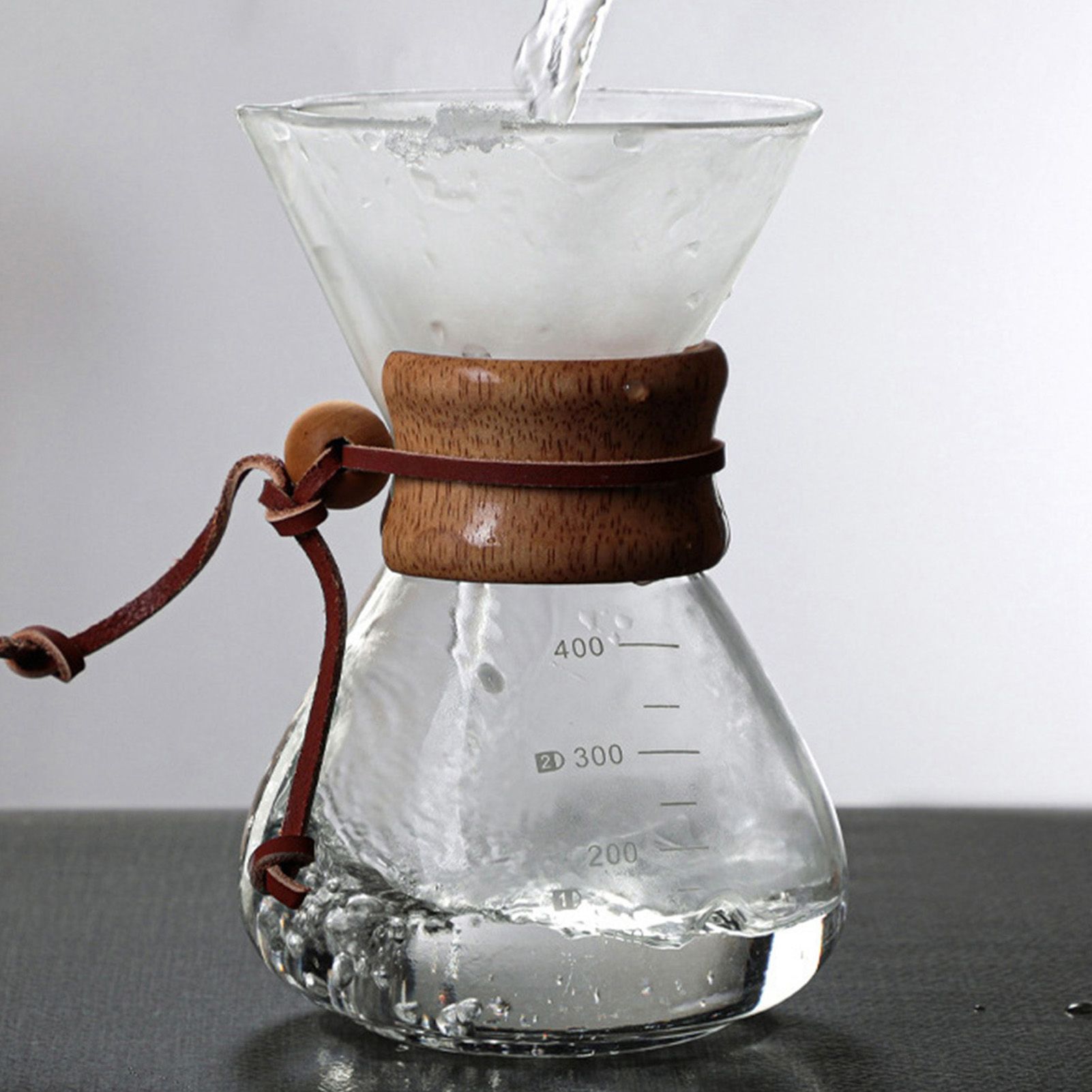Pour Over Coffee Maker 400ml Double Layer Filter V Spout Wooden Sleeve Coffee Brewer for Home Cafe Party - Image 8