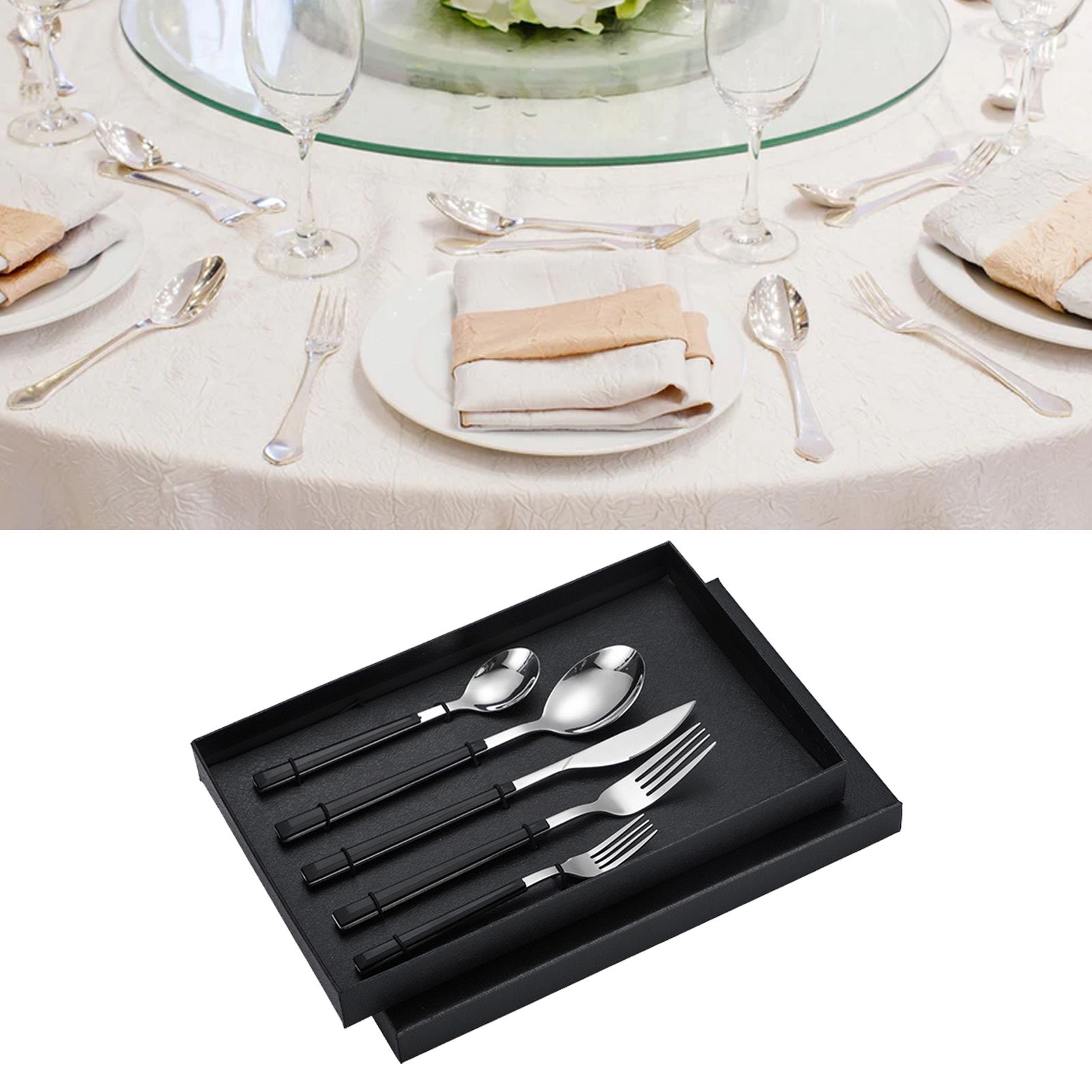 Tableware Cutlery Set Stainless Steel Dinner Knives Forks Spoons Eating Utensils High Hardness Flatware Set Black Handle - Image 5
