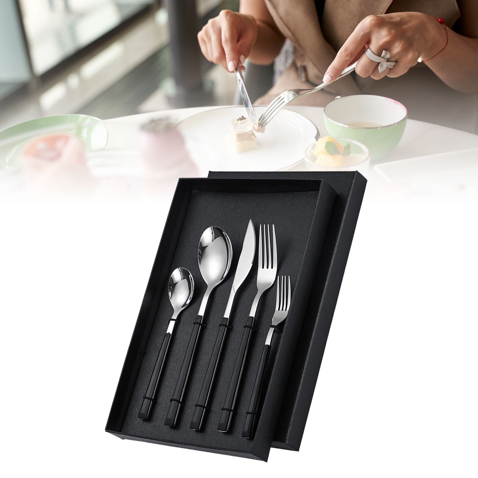 Tableware Cutlery Set Stainless Steel Dinner Knives Forks Spoons Eating Utensils High Hardness Flatware Set Black Handle - Image 6