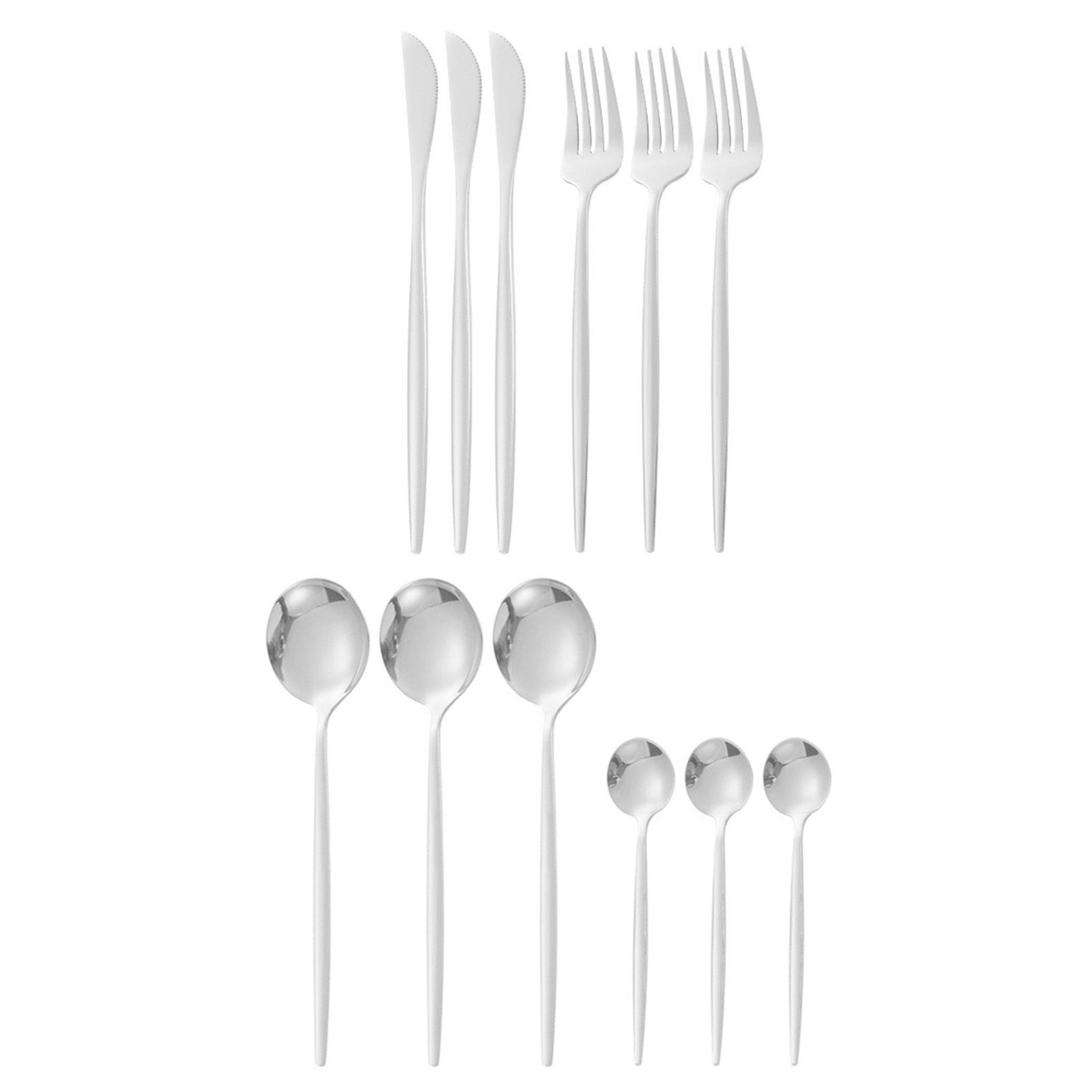12Pcs Tableware Set Spoons Knives Forks Glossy 410 Stainless Steel Cutlery Set for Home Restaurant Silver - Image 3