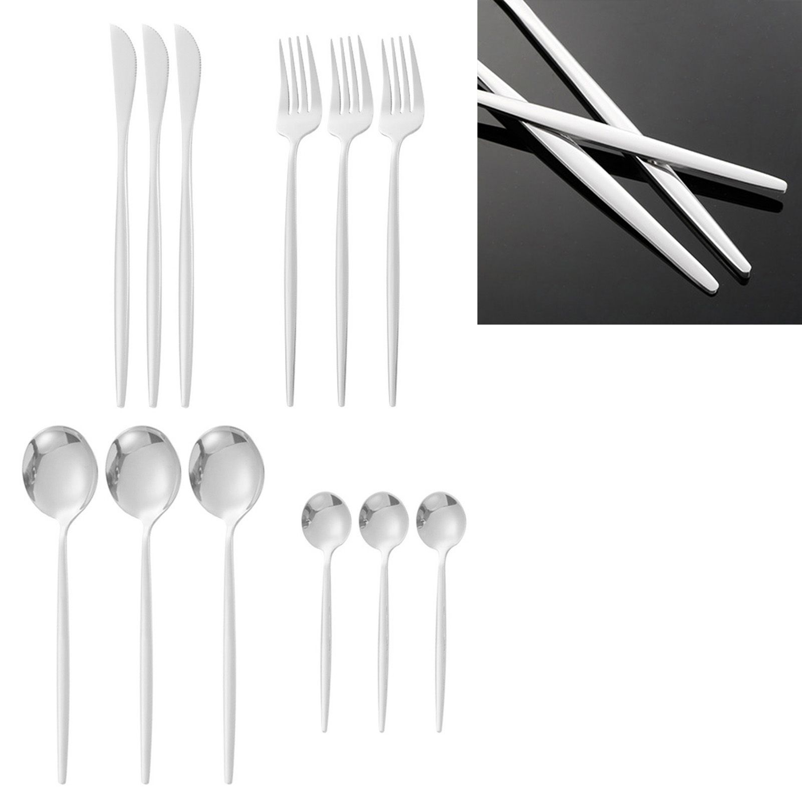 12Pcs Tableware Set Spoons Knives Forks Glossy 410 Stainless Steel Cutlery Set for Home Restaurant Silver - Image 5