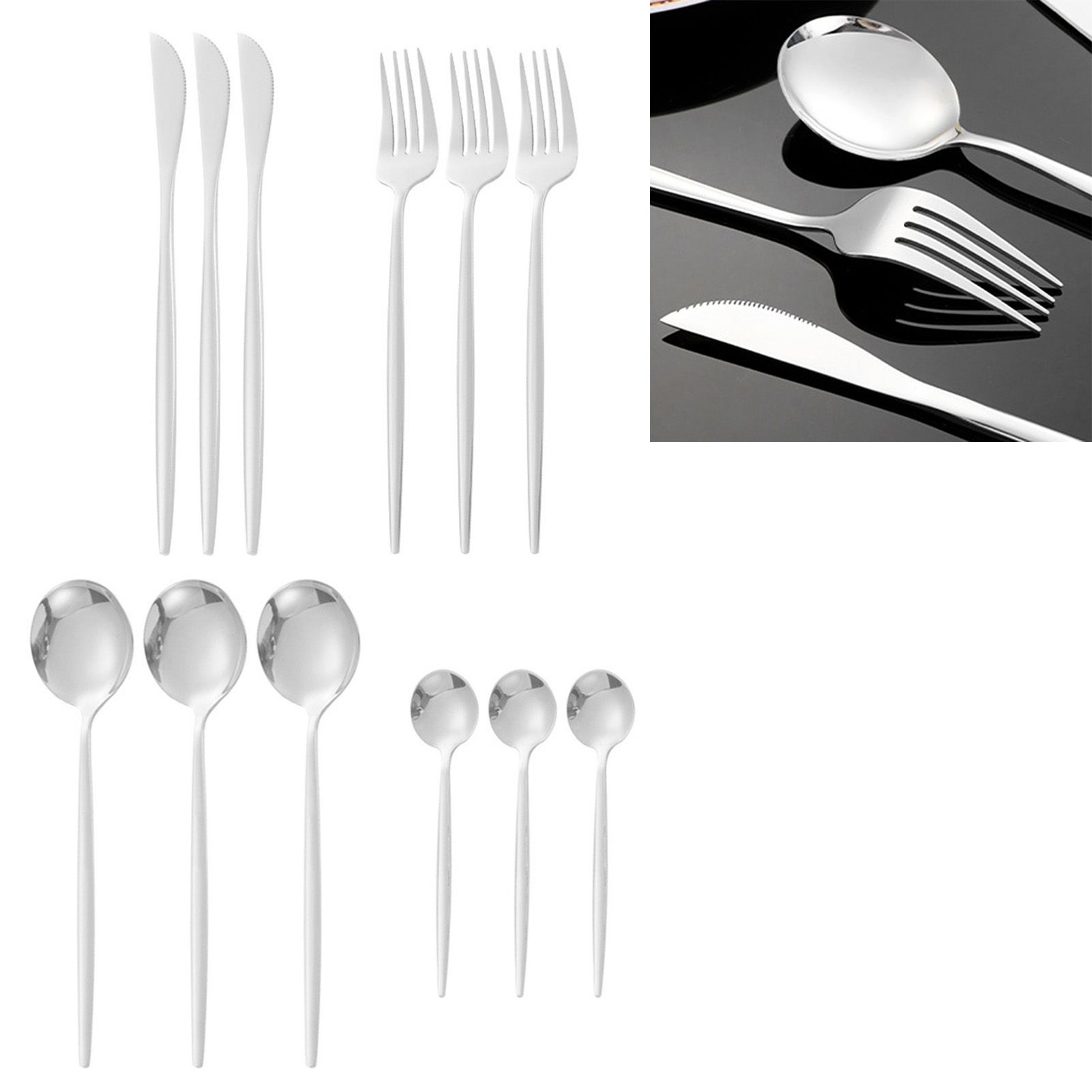 12Pcs Tableware Set Spoons Knives Forks Glossy 410 Stainless Steel Cutlery Set for Home Restaurant Silver - Image 6