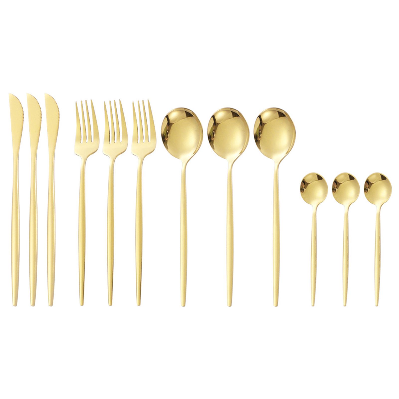 12Pcs Tableware Set Spoons Knives Forks Glossy 410 Stainless Steel Cutlery Set for Home Restaurant Gold - Image 1