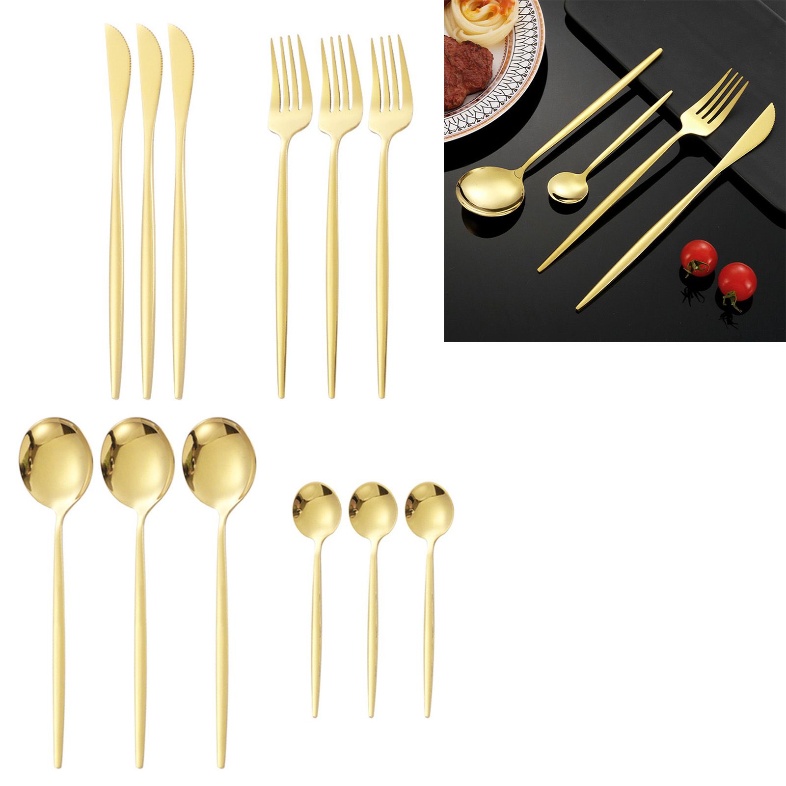 12Pcs Tableware Set Spoons Knives Forks Glossy 410 Stainless Steel Cutlery Set for Home Restaurant Gold - Image 6