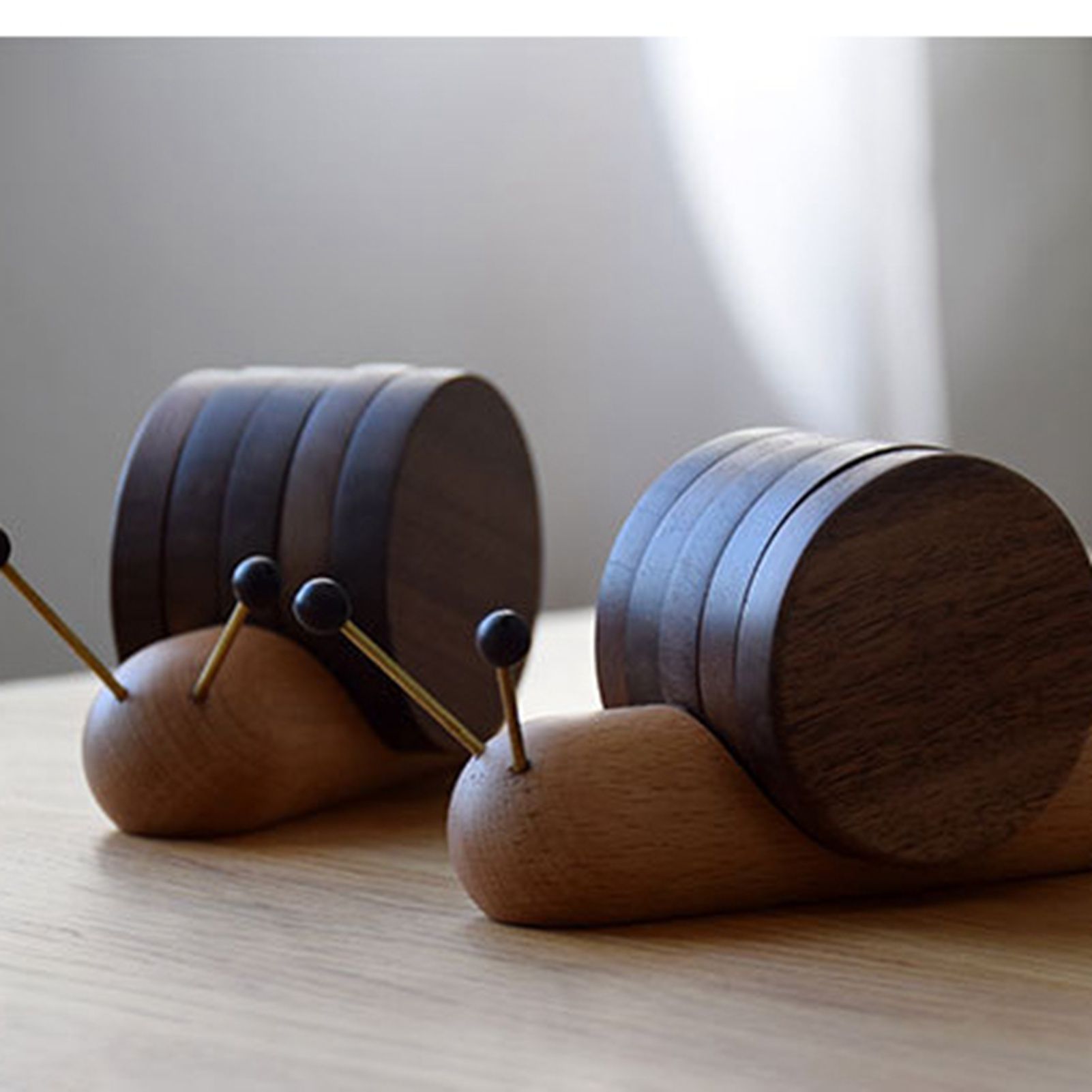 Wood Mug Coaster Heat Insulation Cute Snail Shape 5pcs Wooden Round Coasters with Magnet - Image 8