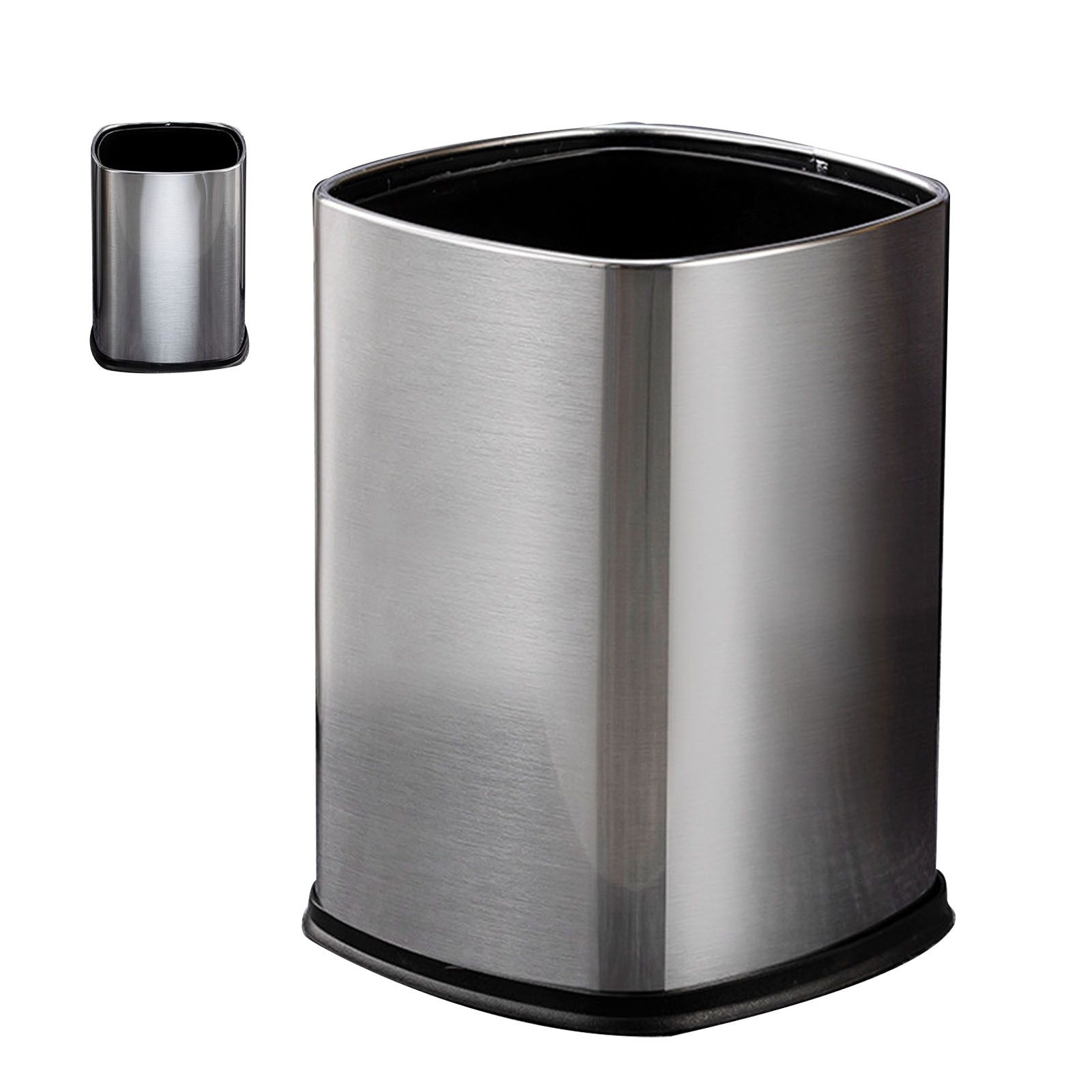 12L Rectangular Trash Can Lidless Living Room Kitchen Office Stainless Steel Dustbin Trash Can - Image 4