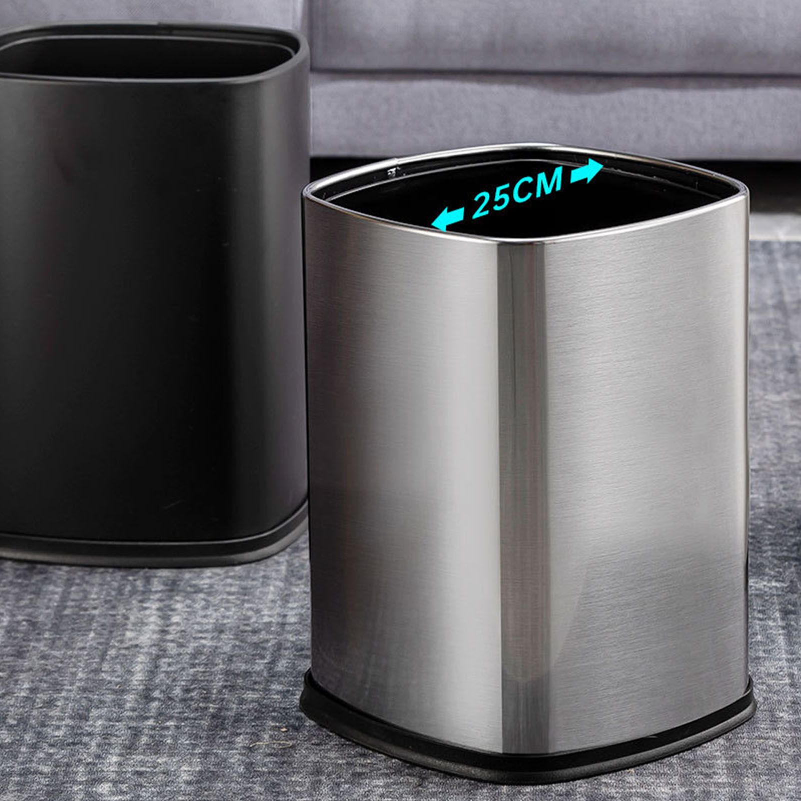 12L Rectangular Trash Can Lidless Living Room Kitchen Office Stainless Steel Dustbin Trash Can - Image 5